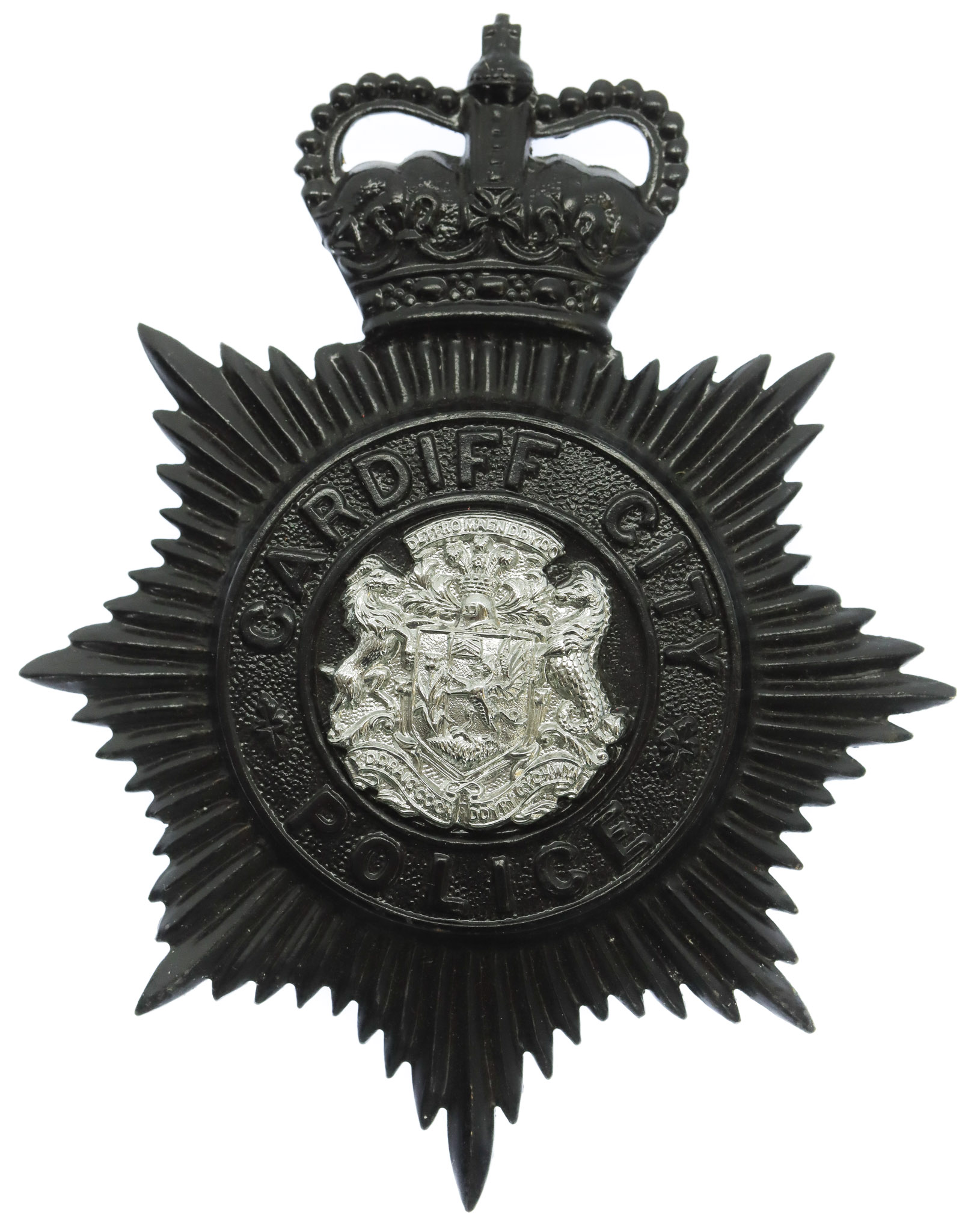 Cardiff City Police Night Helmet Plate - Queen's Crown