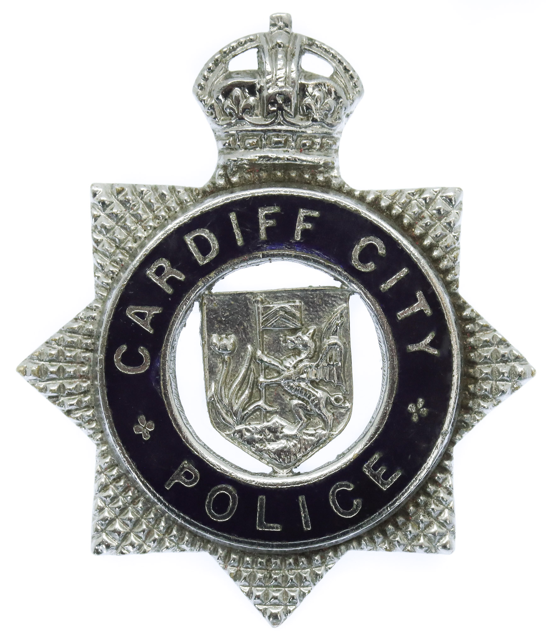 Cardiff City Police Senior Officer's Enamelled Cap Badge - King's Crown