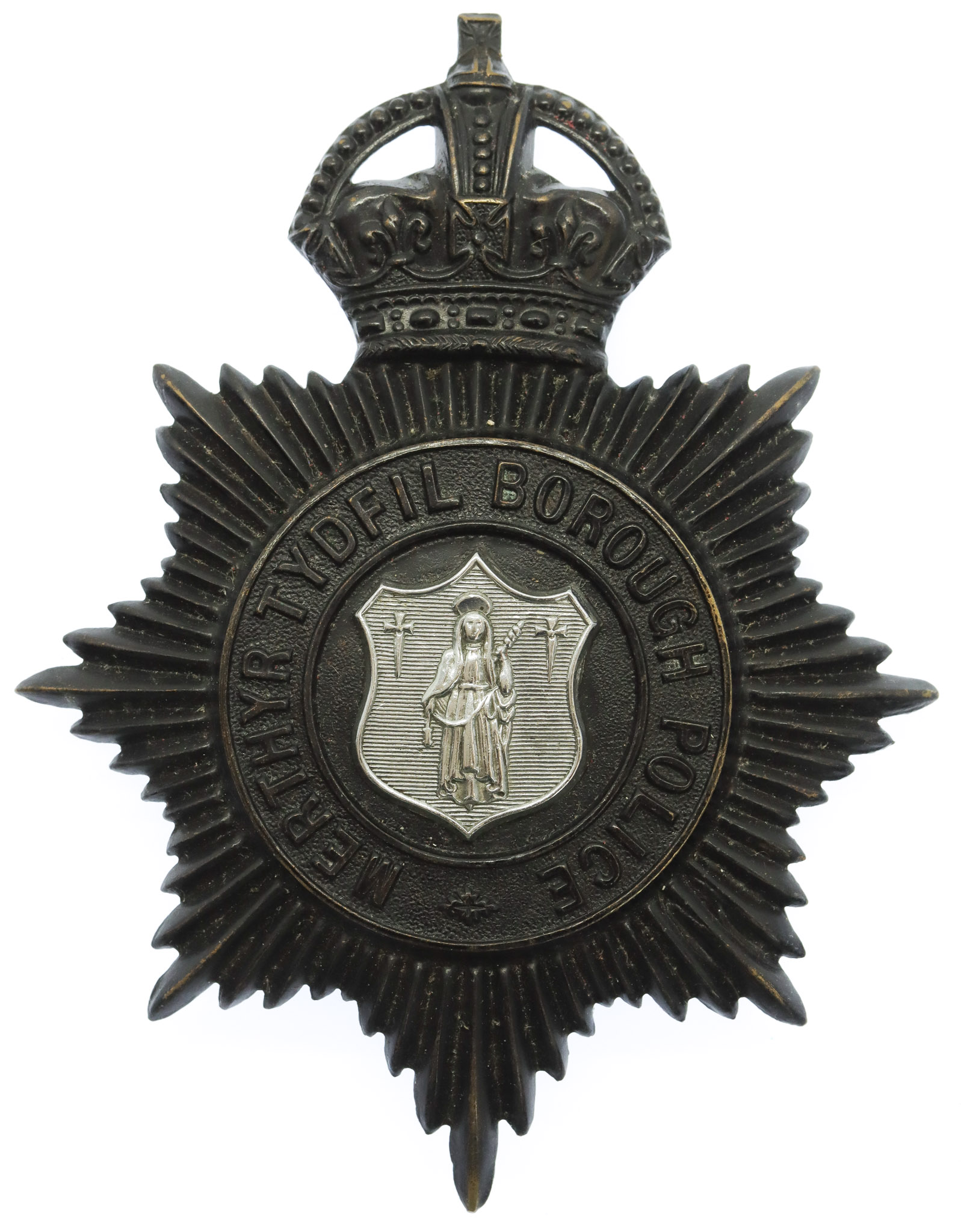 Merthyr Tydfil Borough Police Night Helmet Plate - King's Crown