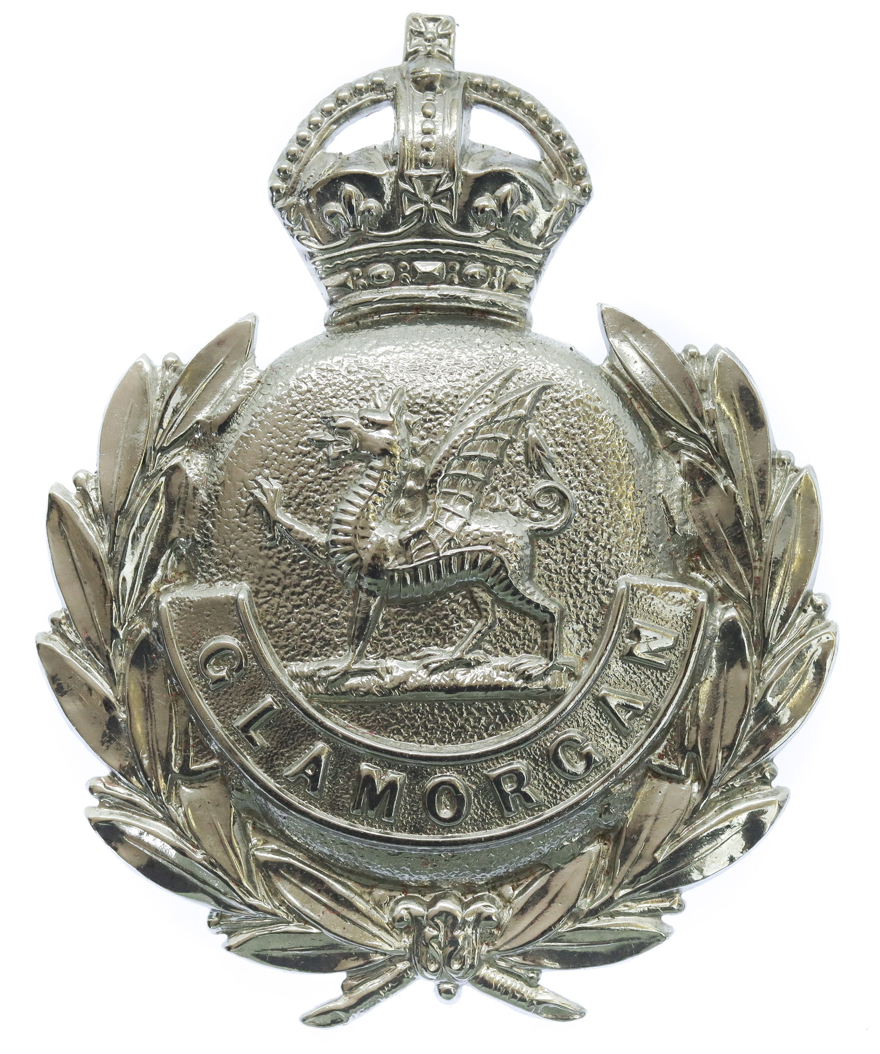 Glamorgan Constabulary Chrome Wreath Cap Badge - King's Crown