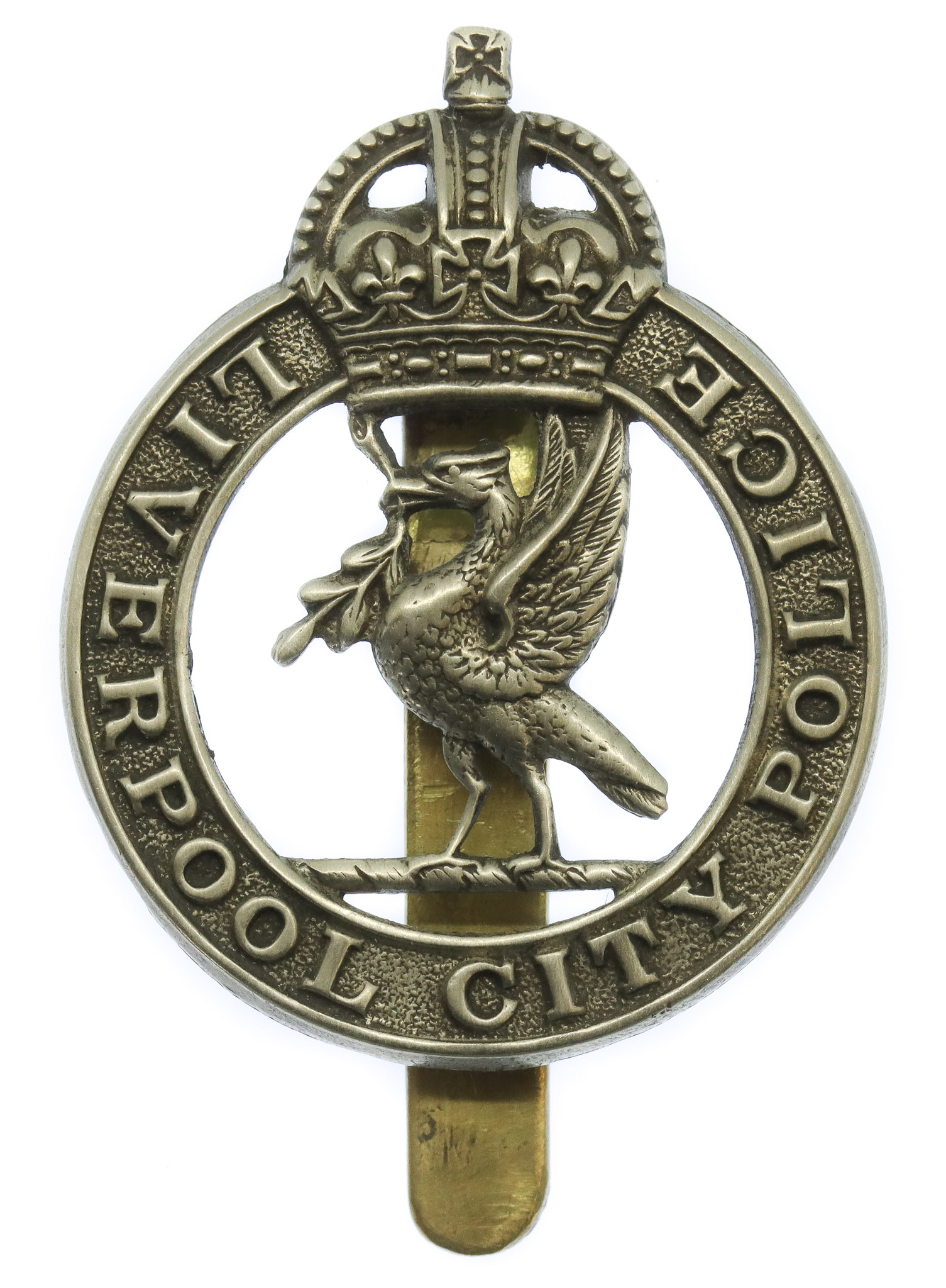 Liverpool City Police White Metal Cap Badge - King's Crown