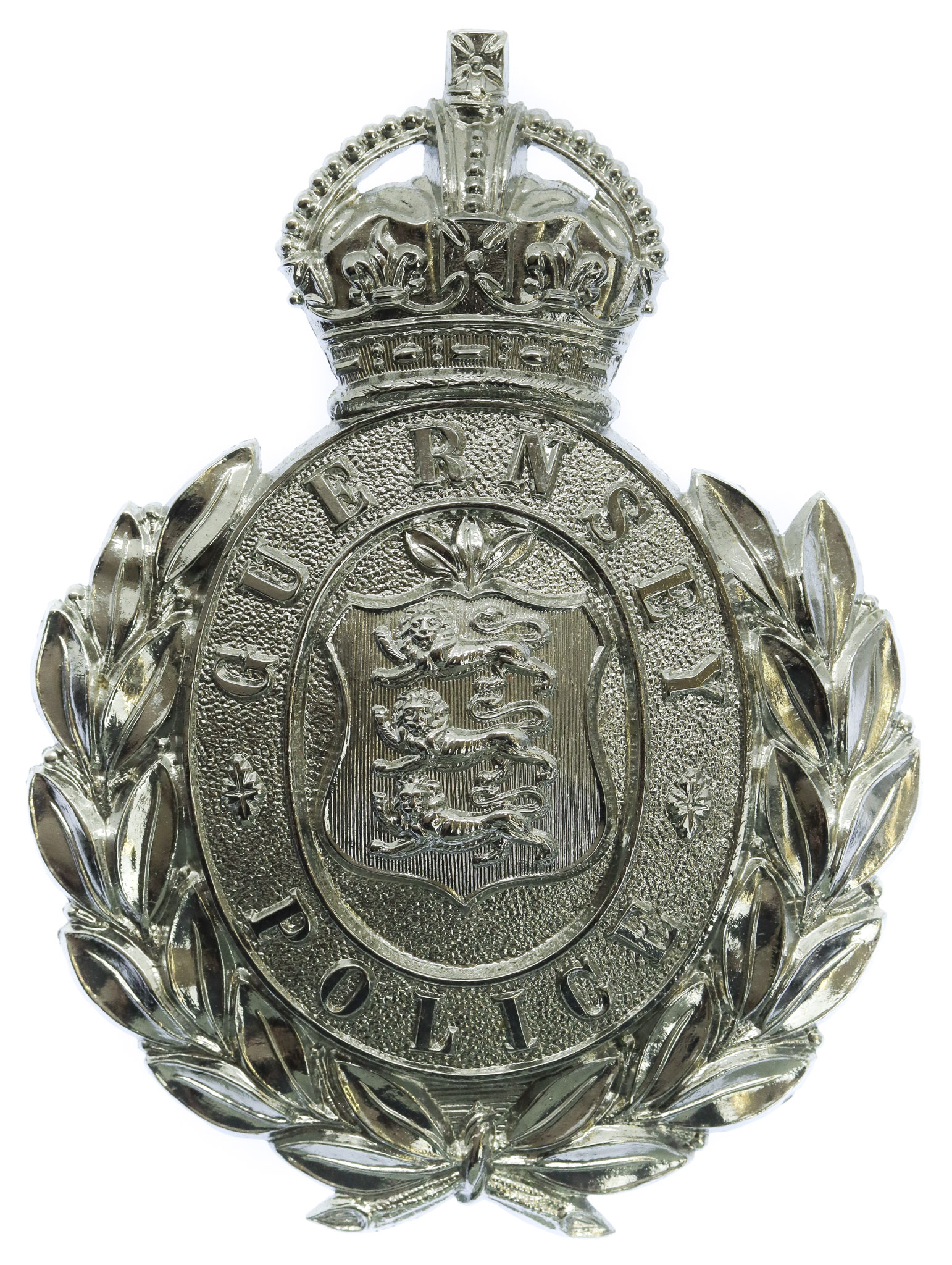 Guernsey Police Wreath Helmet Plate - King's Crown
