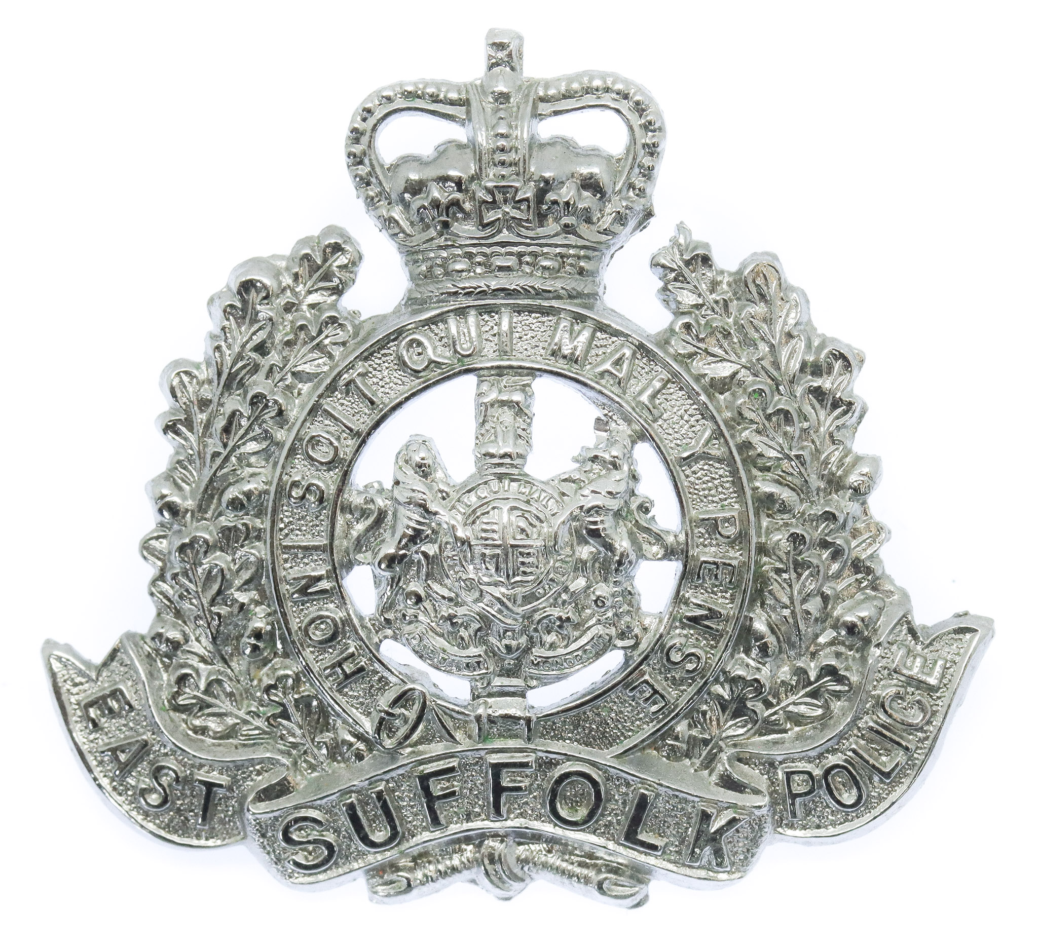 East Suffolk Police Chrome Cap Badge - Queen's Crown