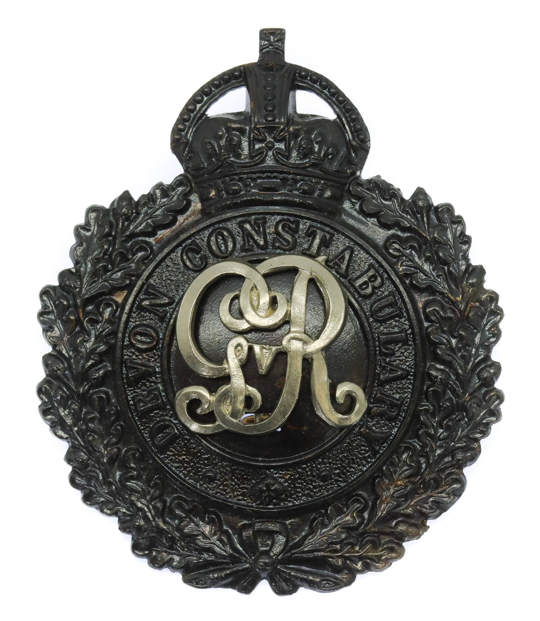 George V Devon Constabulary Black Wreath Helmet Plate
