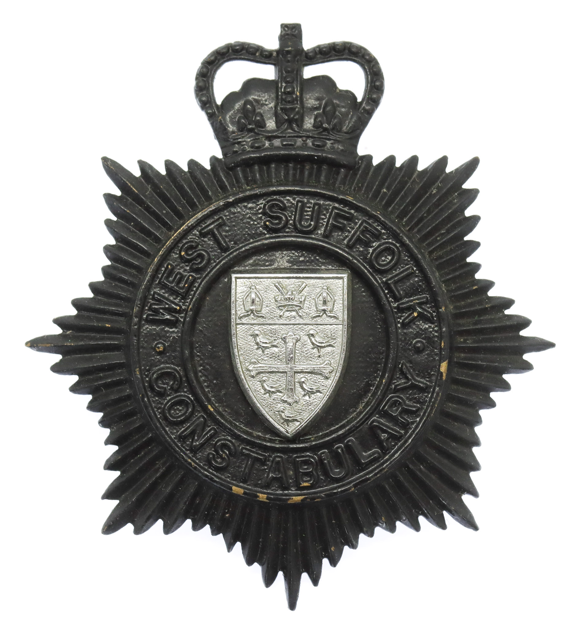 West Suffolk Constabulary Small Star Night Helmet Plate - Queen's Crown