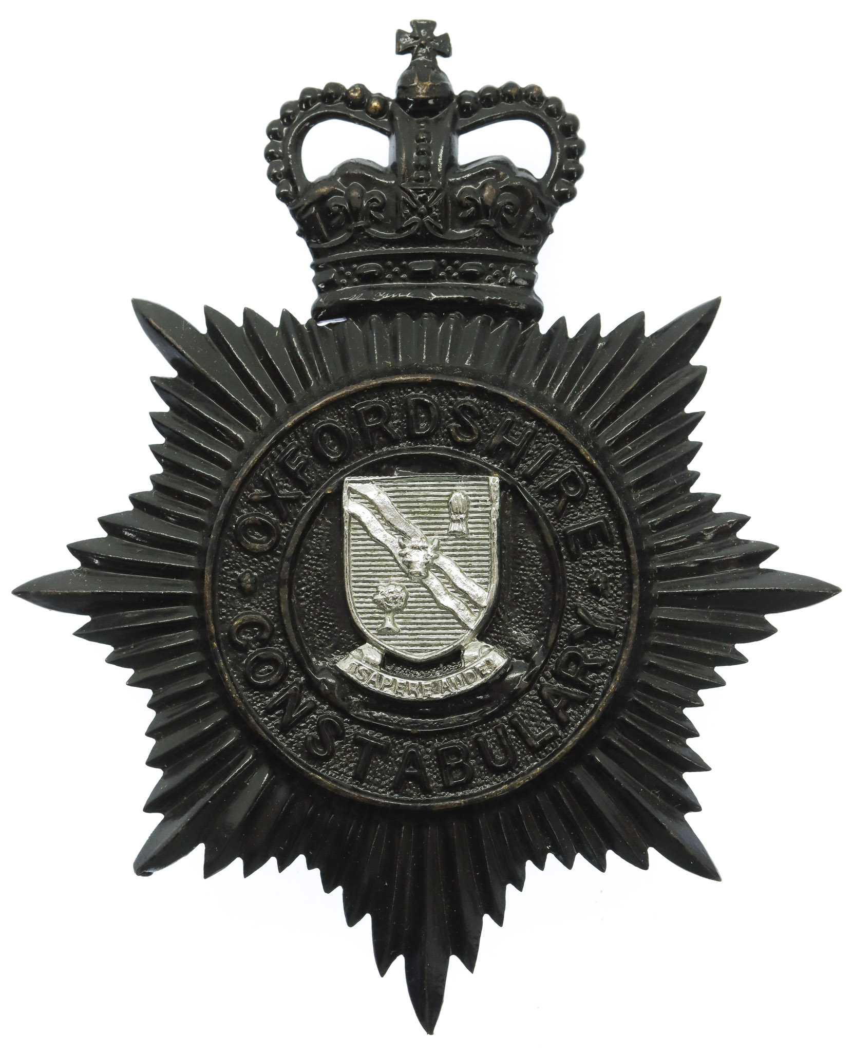 Oxfordshire Constabulary Night Helmet Plate - Queen's Crown