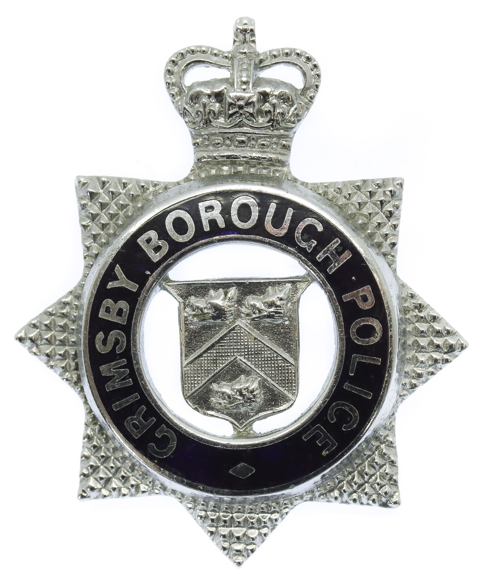 Grimsby Borough Police Senior Officer's Enamelled Cap Badge - Queen's Crown