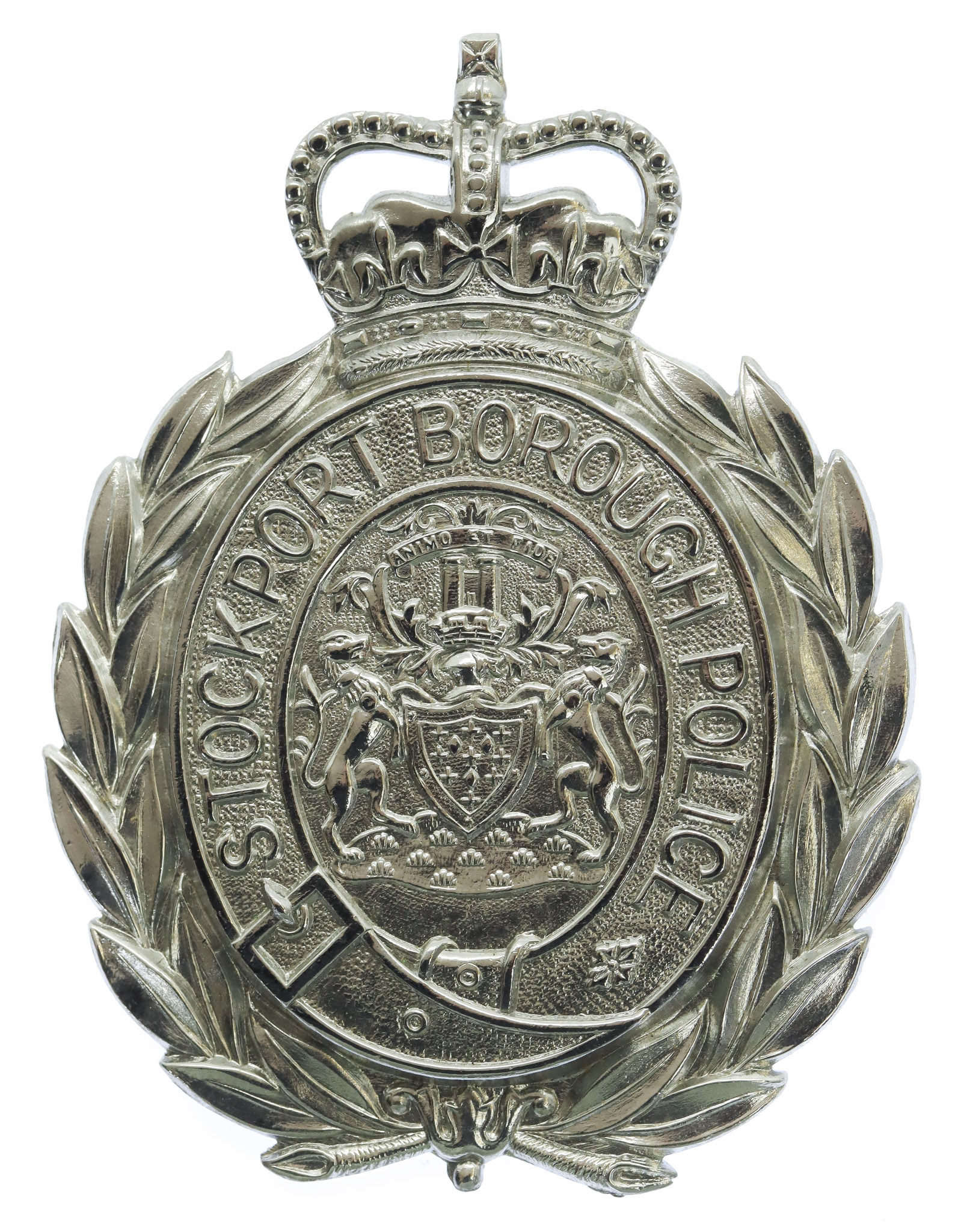 Stockport Borough Police Wreath Helmet Plate - Queen's Crown (Non Voided)