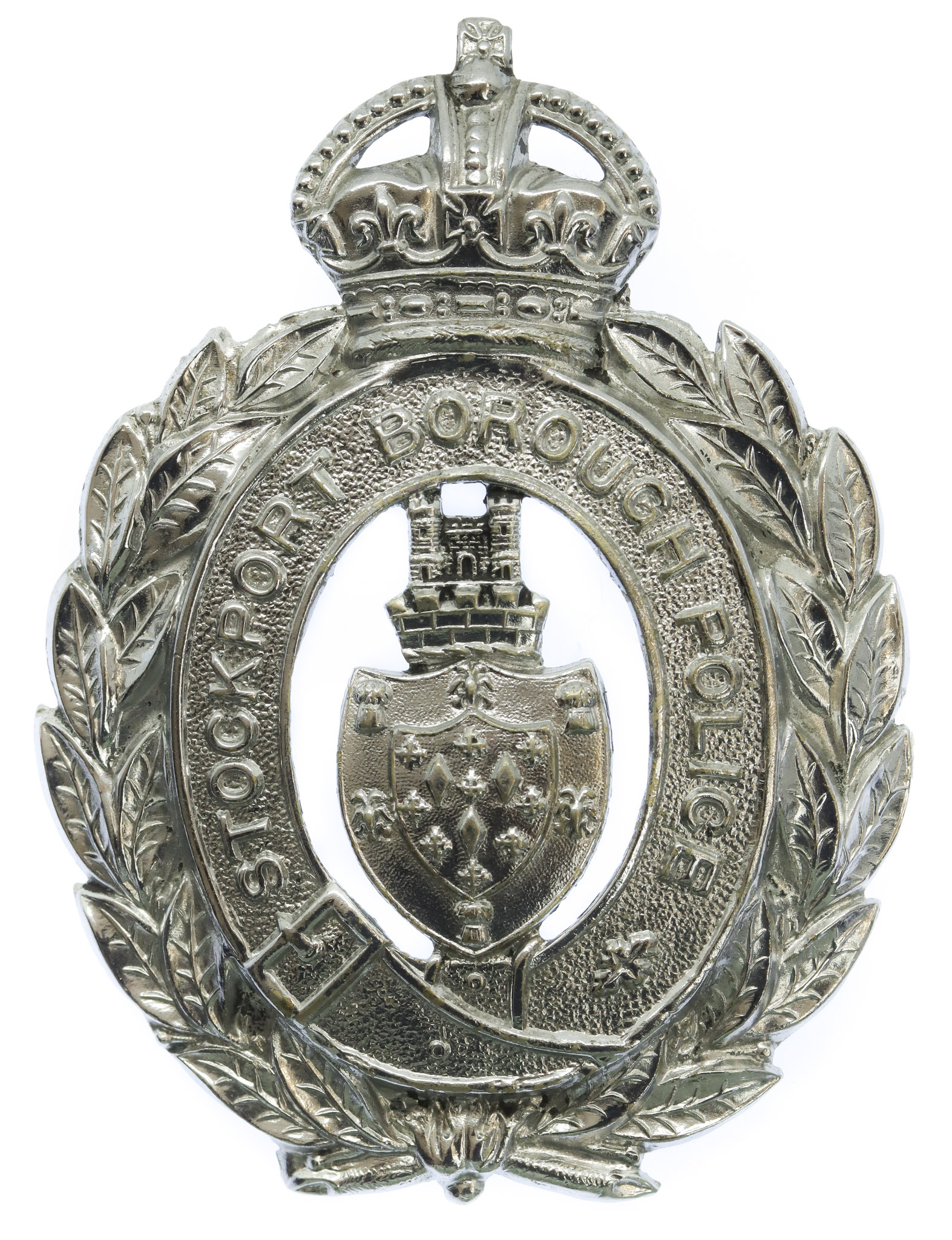 Stockport Borough Police Wreath Helmet Plate - King's Crown
