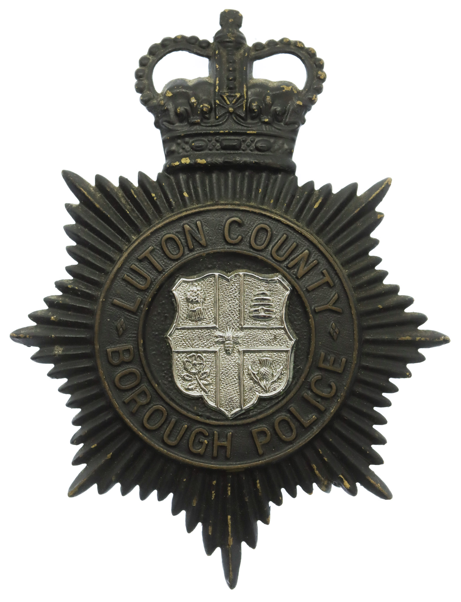 Luton County Borough Police Night Helmet Plate - King's Crown