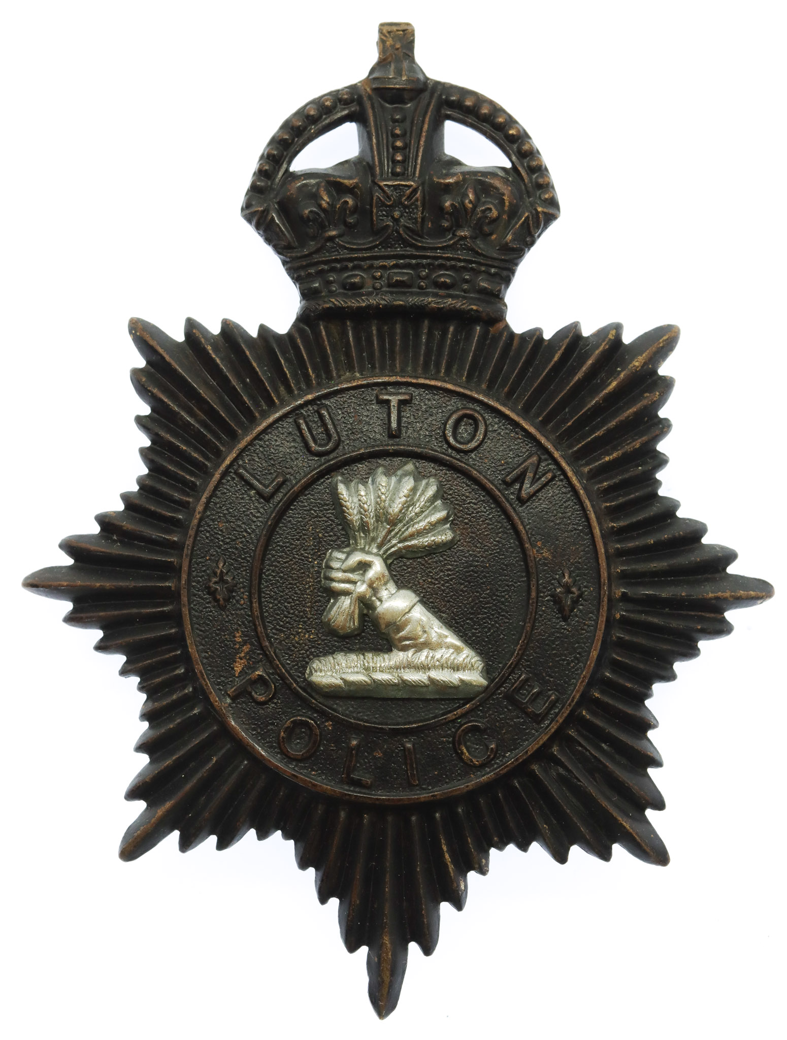 Luton Borough Police Night Helmet Plate - King's Crown