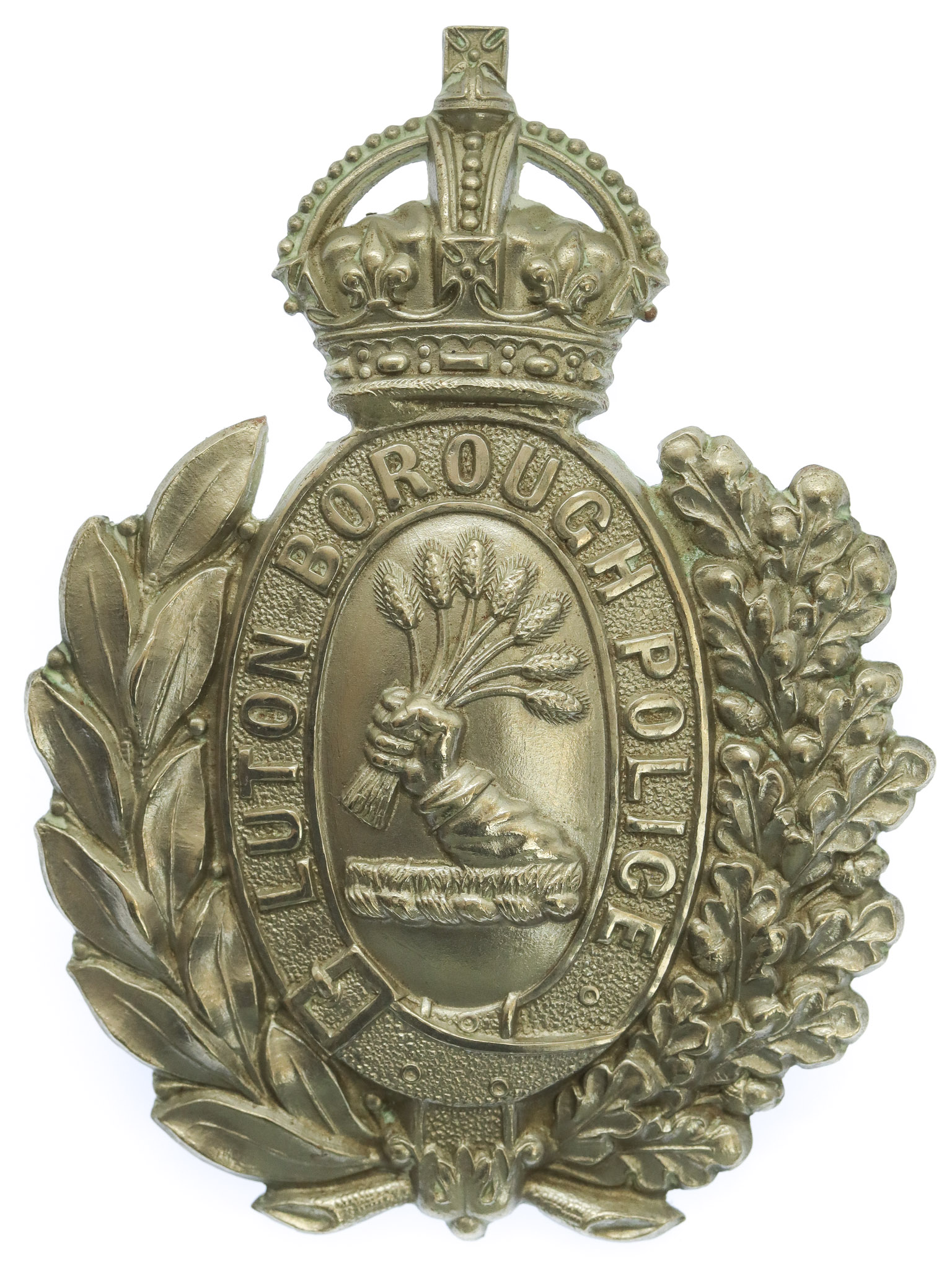 Luton Borough Police Wreath Helmet Plate - King's Crown