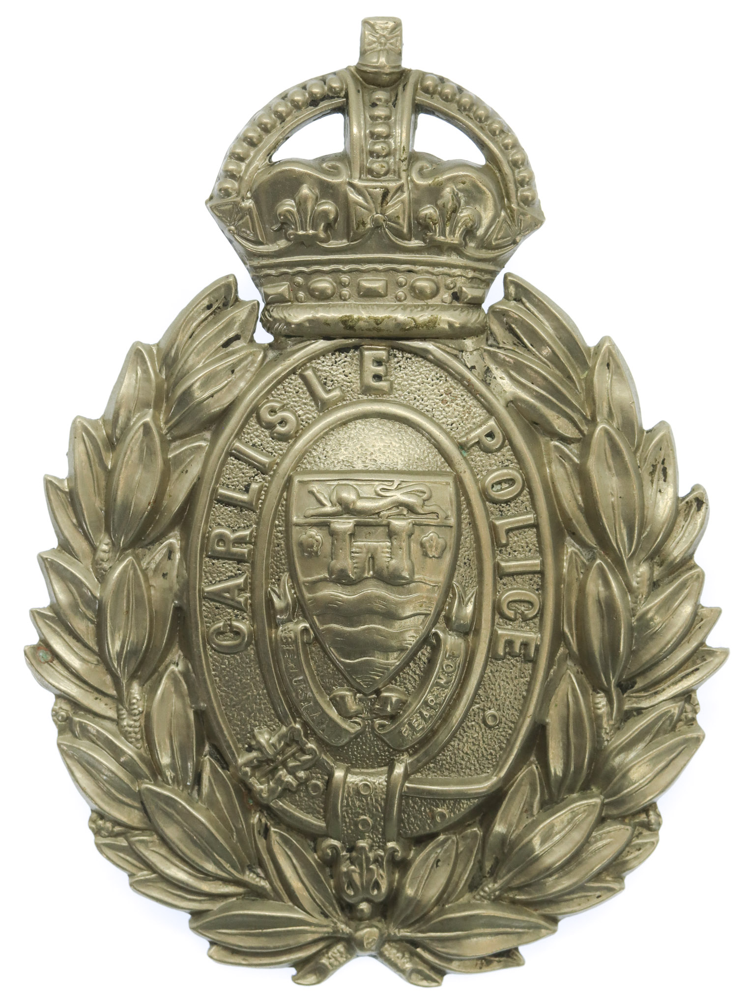 Carlisle City Police Wreath Helmet Plate - King's Crown
