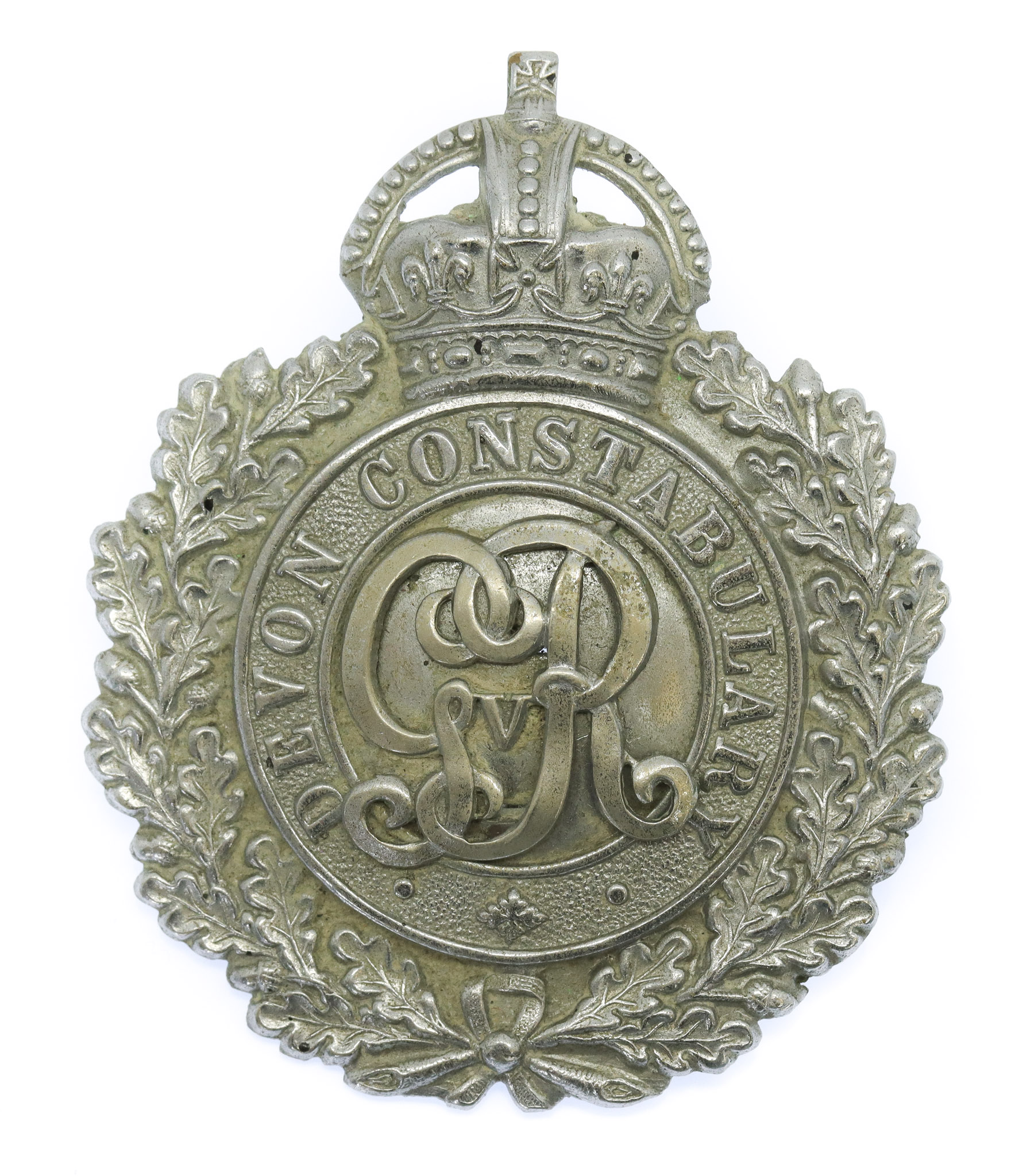 George V Devon Constabulary Wreath Helmet Plate - King's Crown
