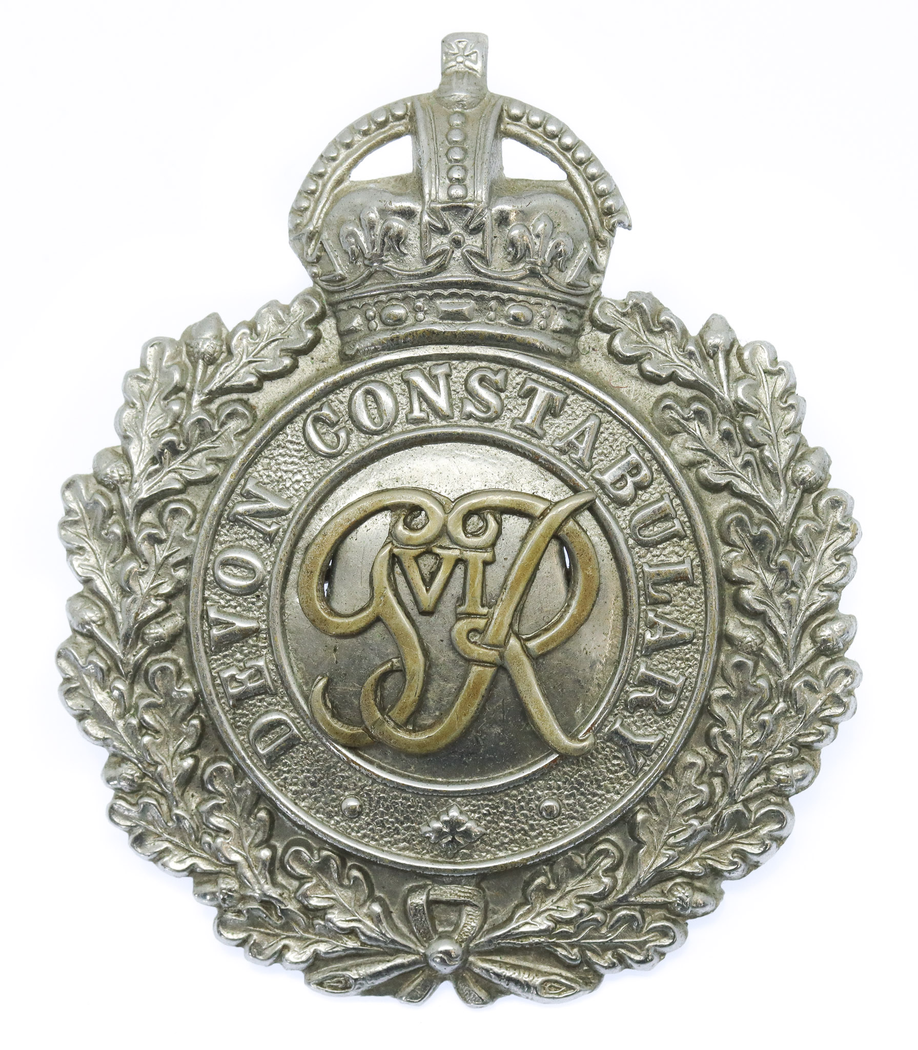 George VI Devon Constabulary Wreath Helmet Plate - King's Crown