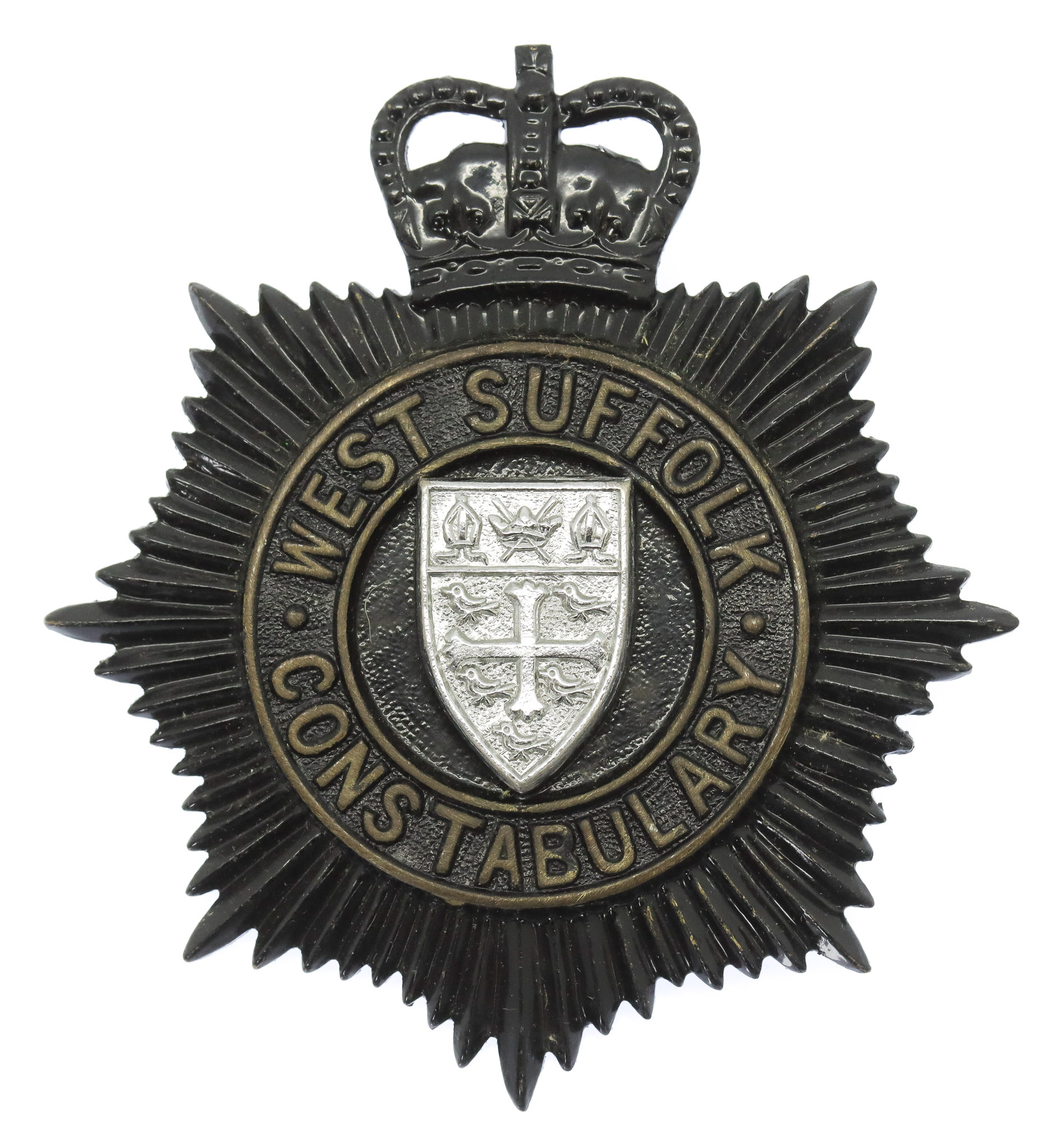 West Suffolk Constabulary Small Star Night Helmet Plate - Queen's Crown