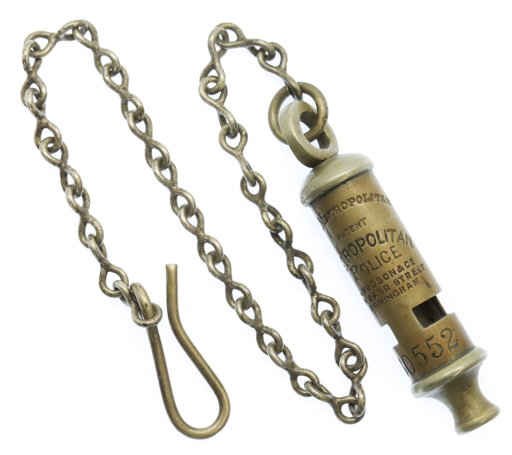 Metropolitan Police 'The Metropolitan' Patent Numbered Whistle & Chain - No. 30552