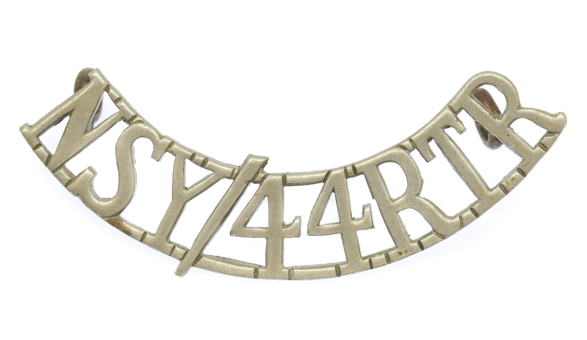 North Somerset Yeomanry 44th Royal Tank Regiment (NSY/44RTR) White Metal Shoulder Title