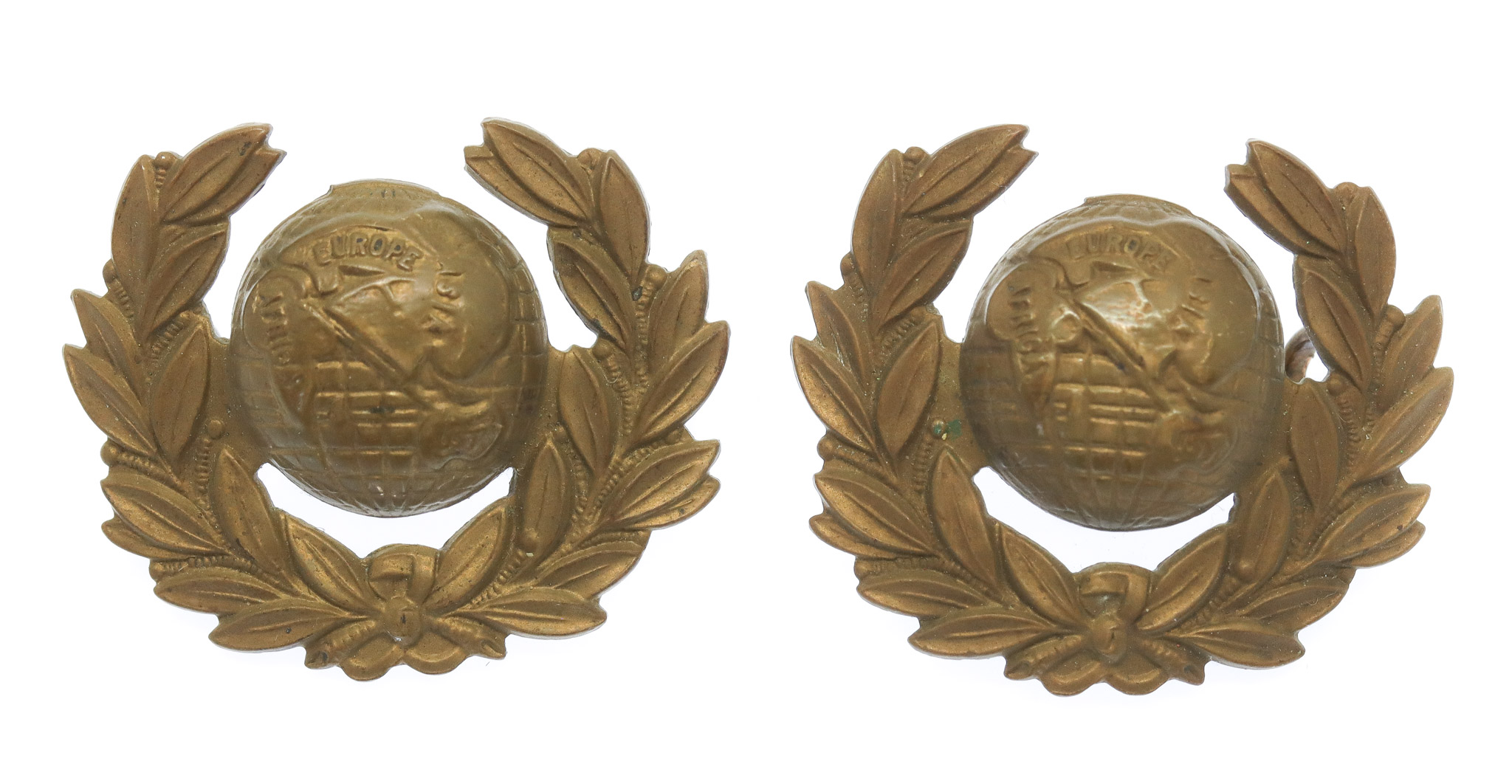 Pair of Royal Marines Brass Collar Badges