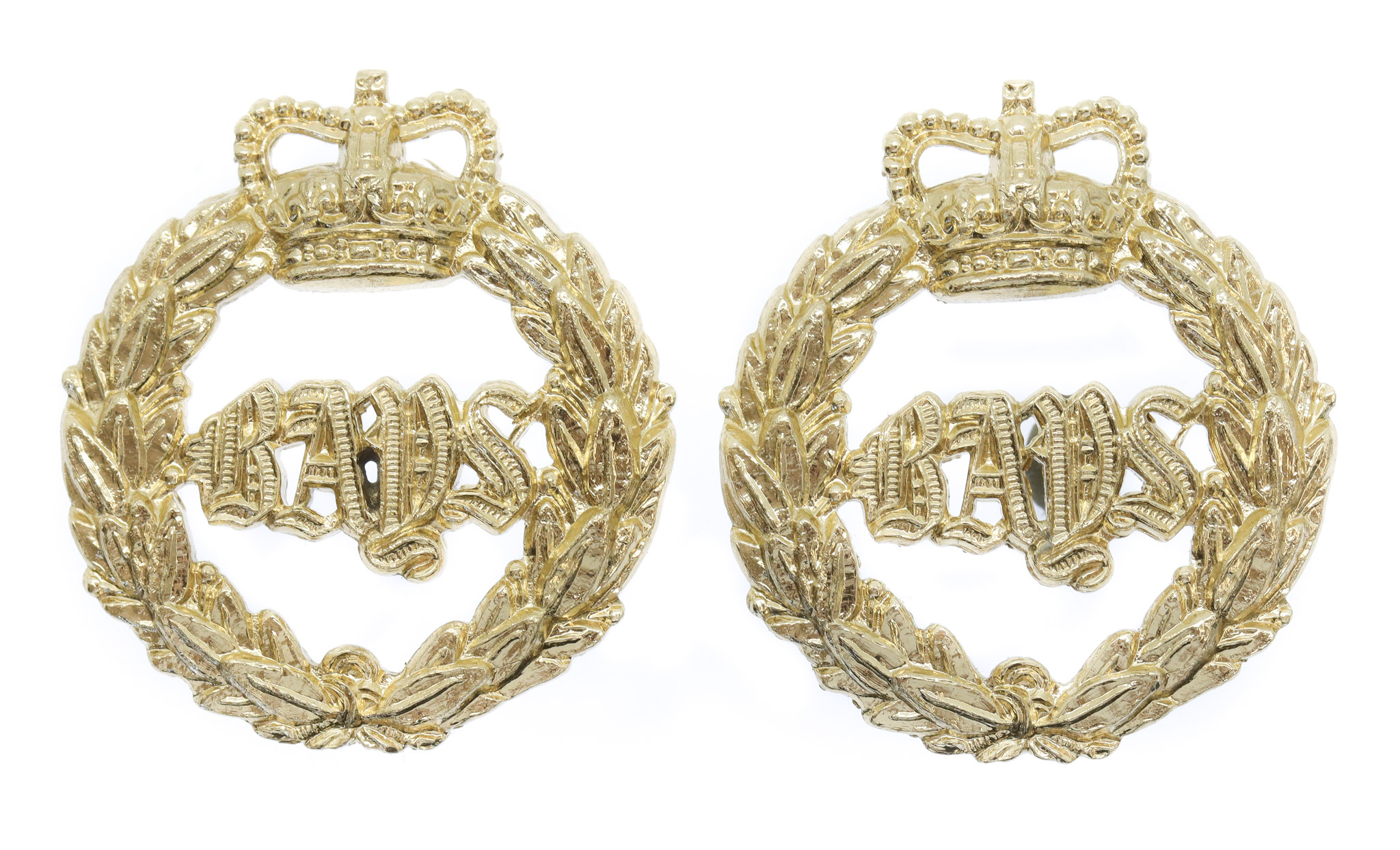 Pair of 1st Queen's Dragoon Guards Anodised (Staybrite) Collar Badges