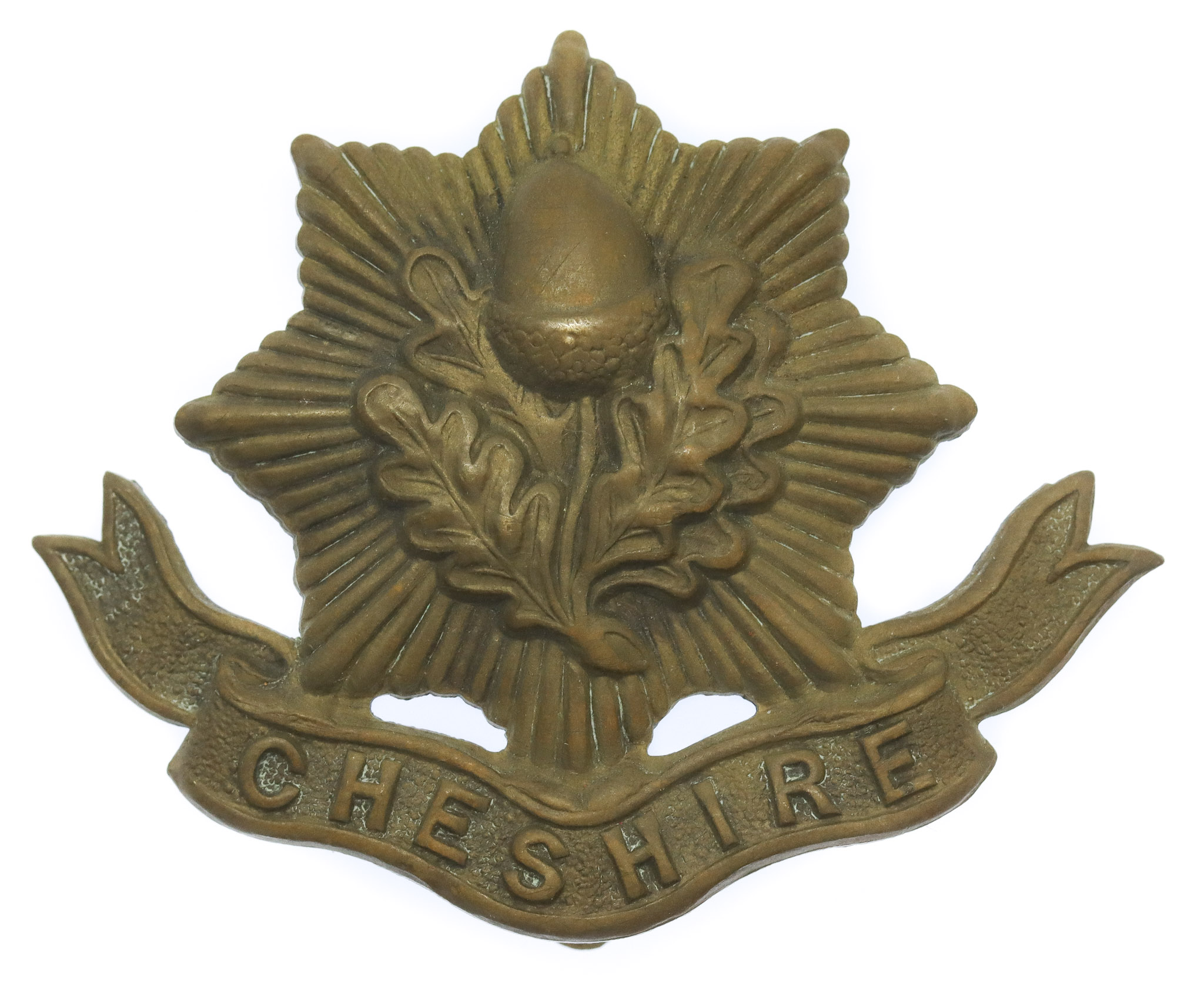 Cheshire Regiment WW1 All Brass Economy Cap Badge