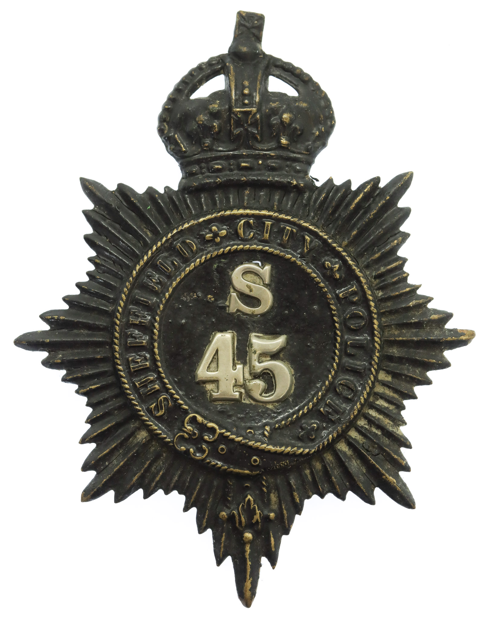 Sheffield City Police Black Helmet Plate - King's Crown (S45)