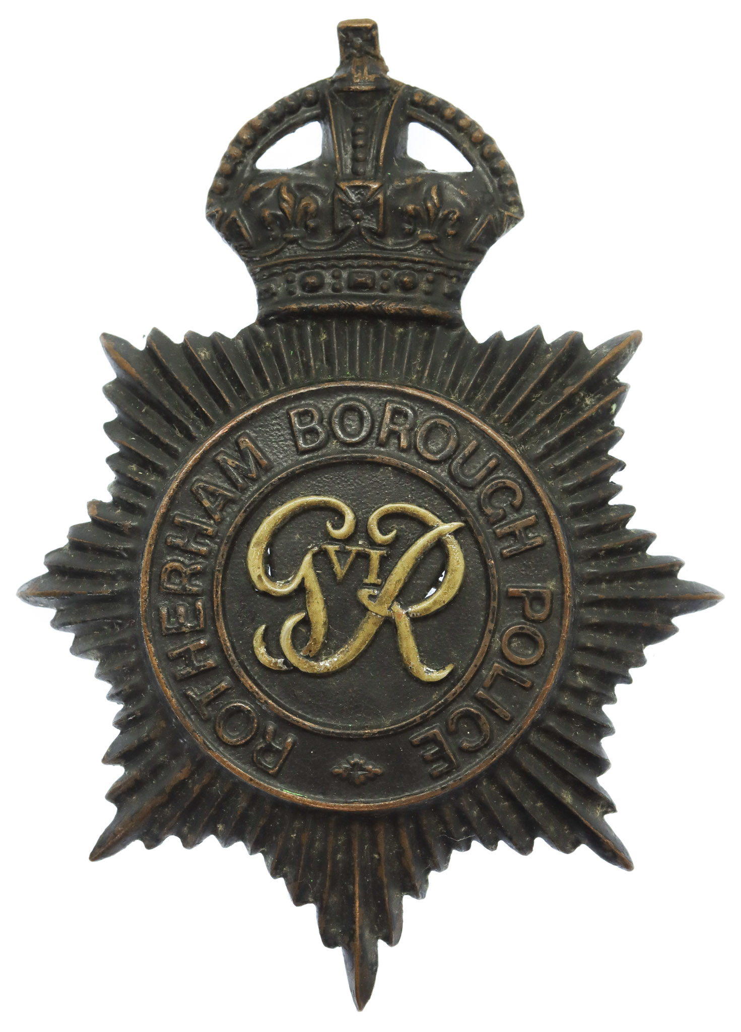 George VI Rotherham Borough Police Black Helmet Plate 