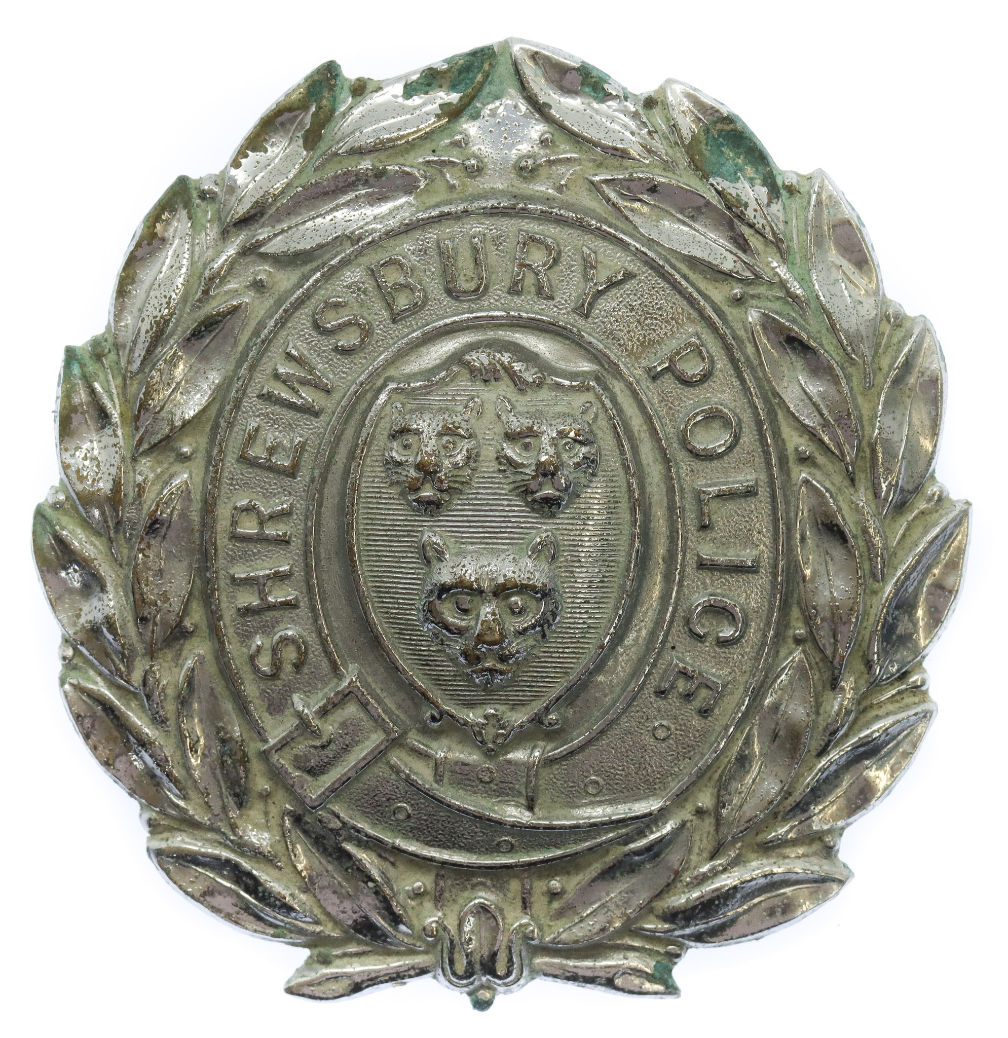 Shrewsbury Borough Police Wreath Helmet Plate