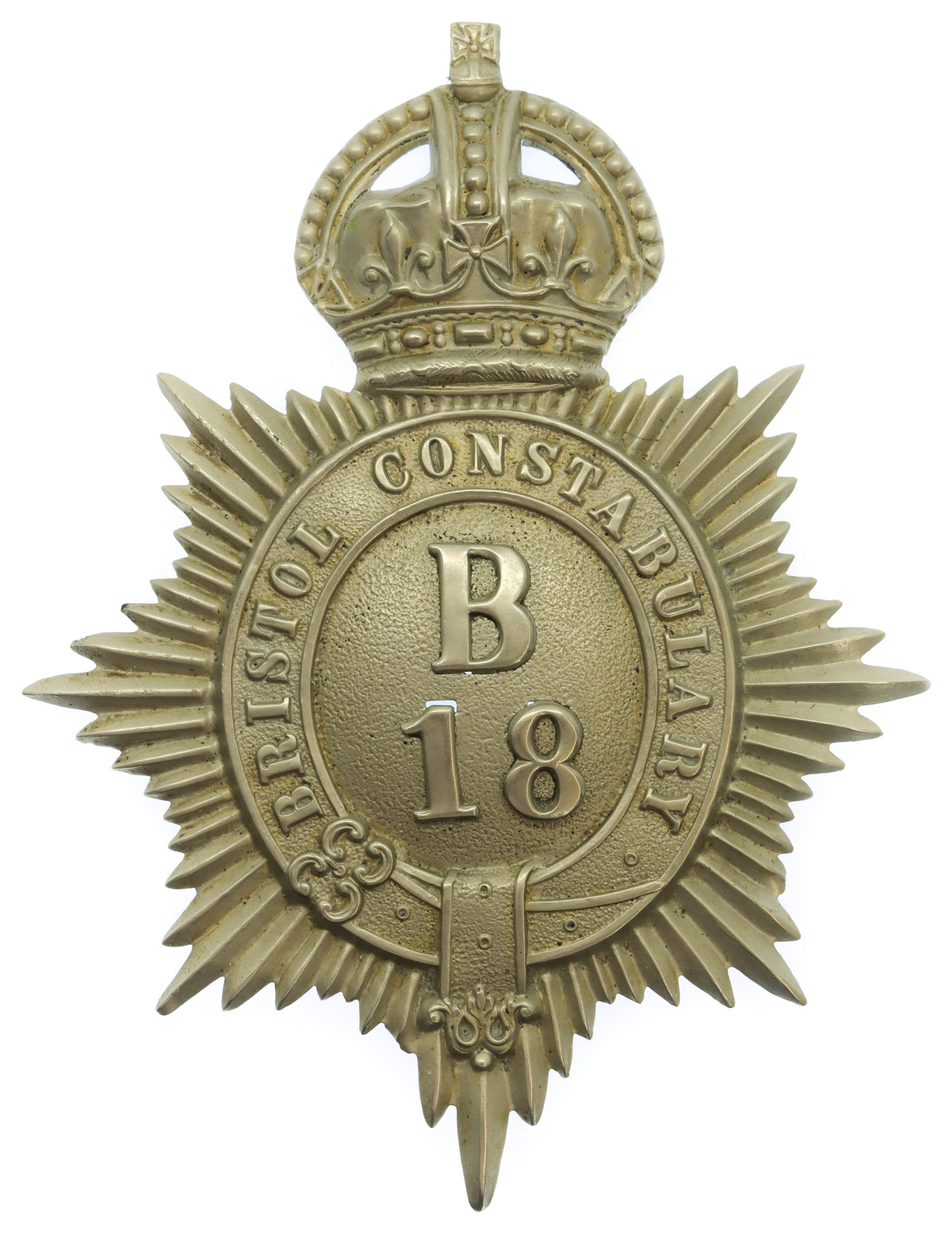 Bristol Constabulary White Metal Helmet Plate - King's Crown (B18)