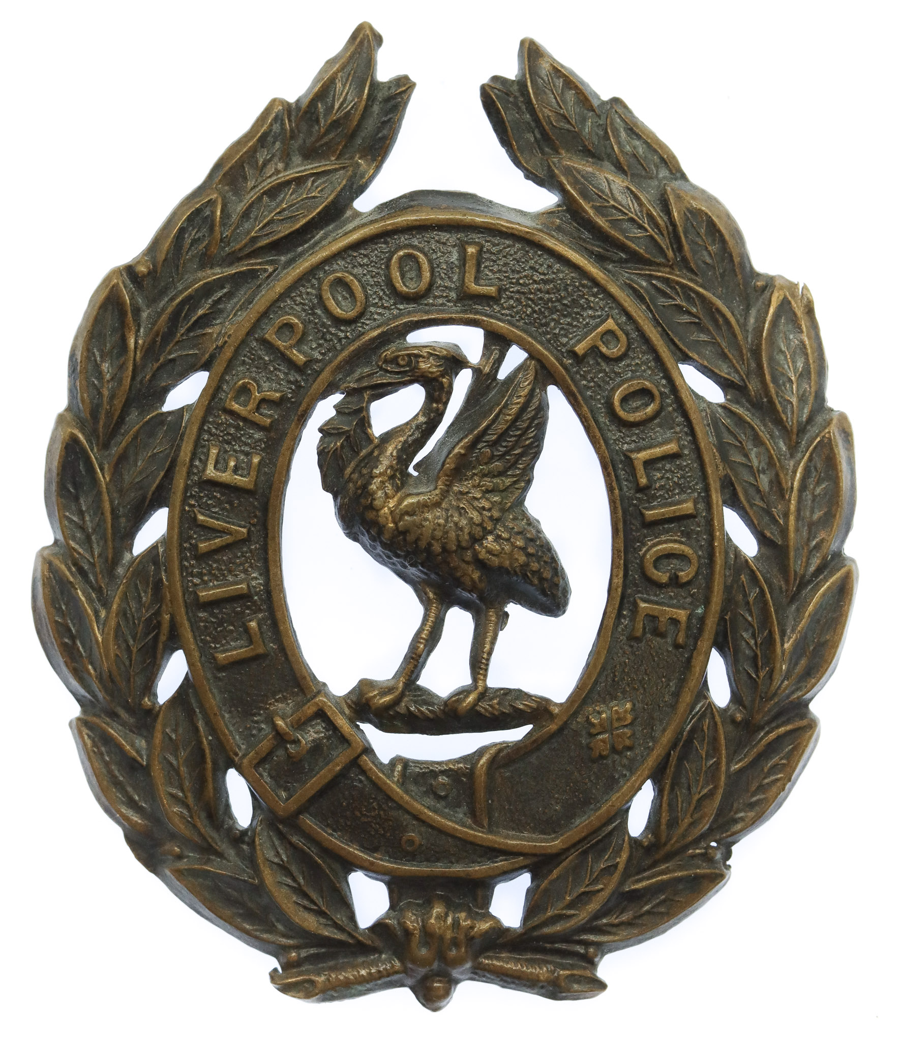 Liverpool City Police Blackened Brass Wreath Helmet Plate 