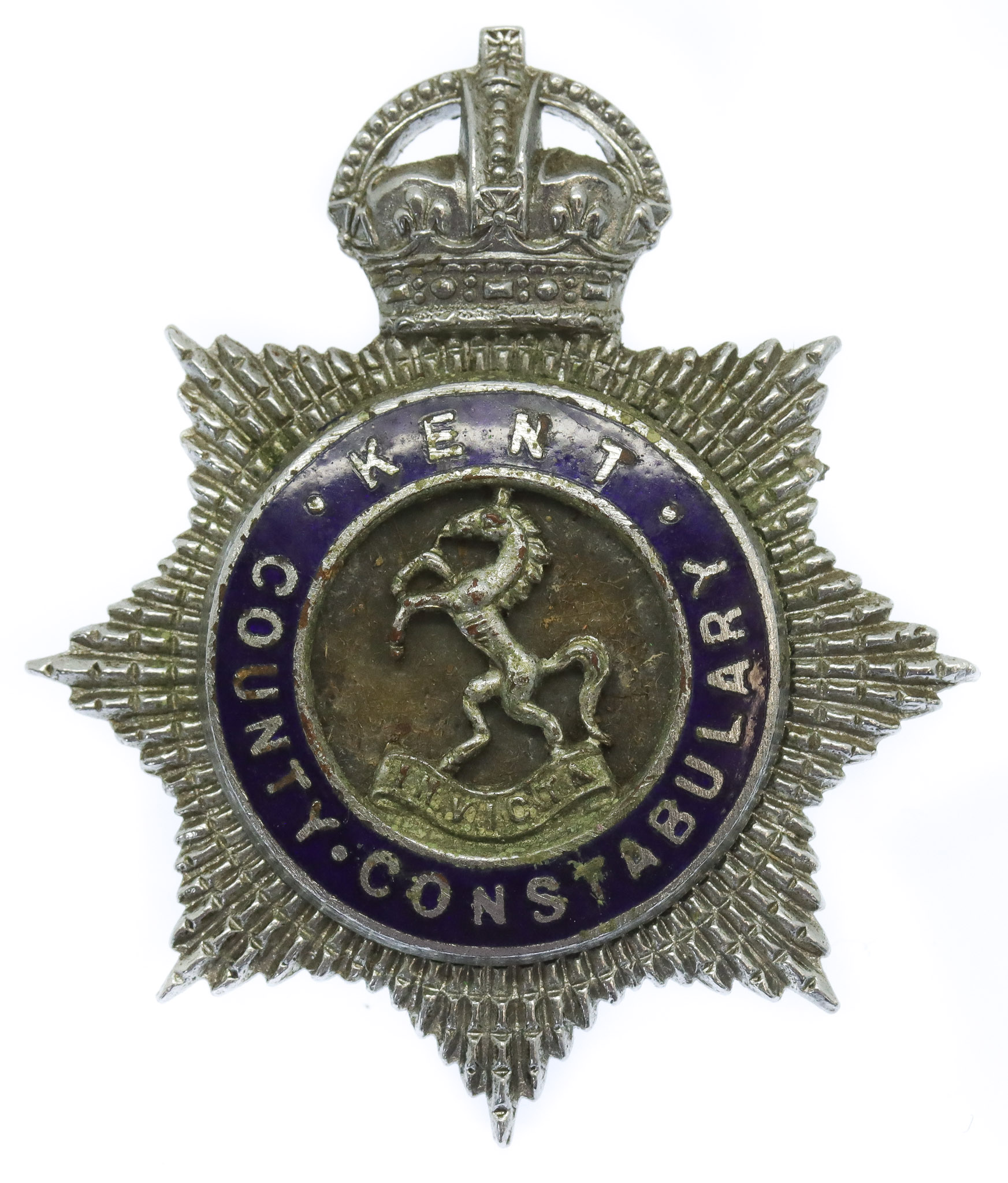 Kent County Constabulary Senior Officer's Enamelled Cap Badge - King's Crown