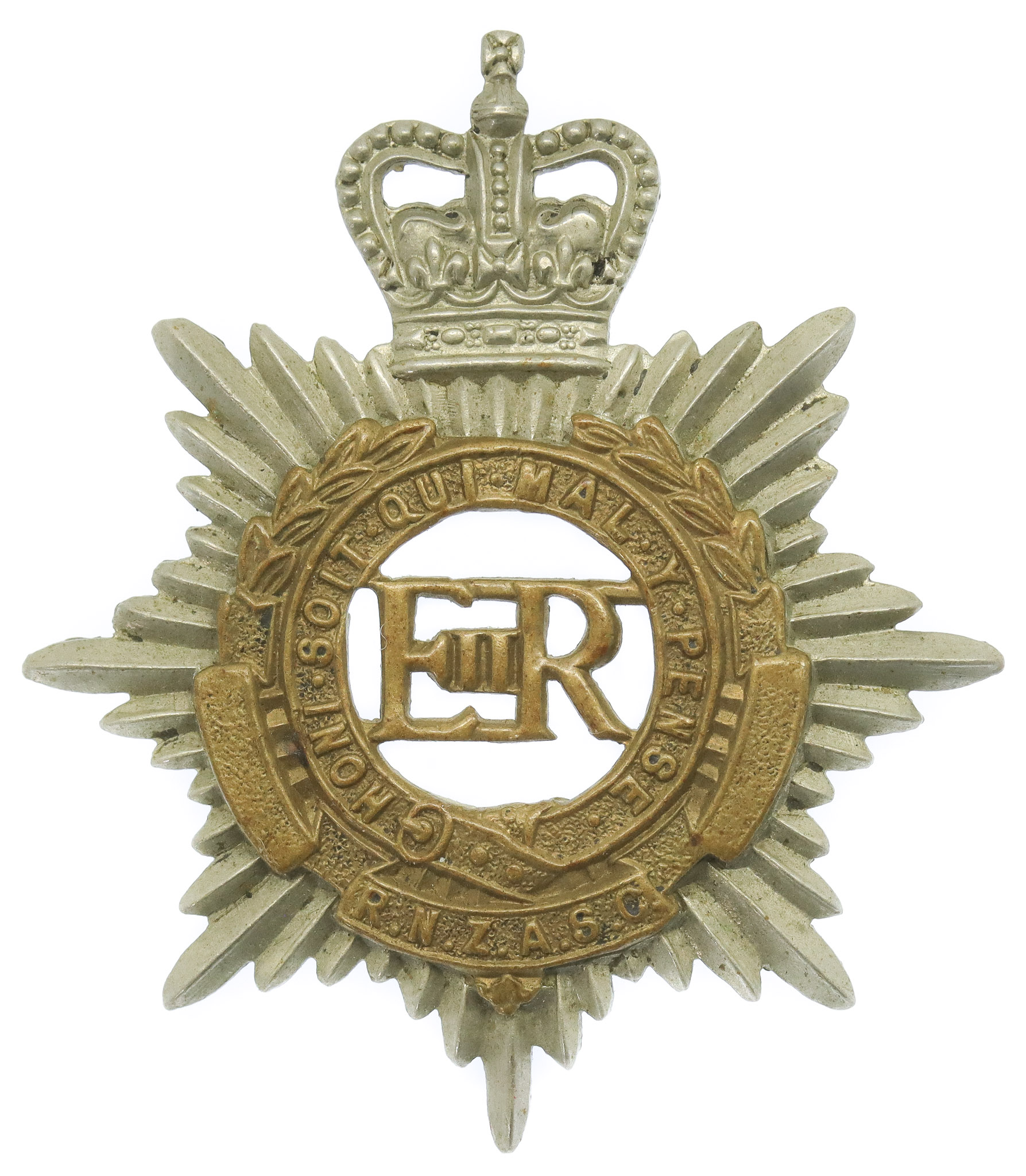 Royal New Zealand Army Service Corps Bi-Metal Cap Badge - Queen's Crown