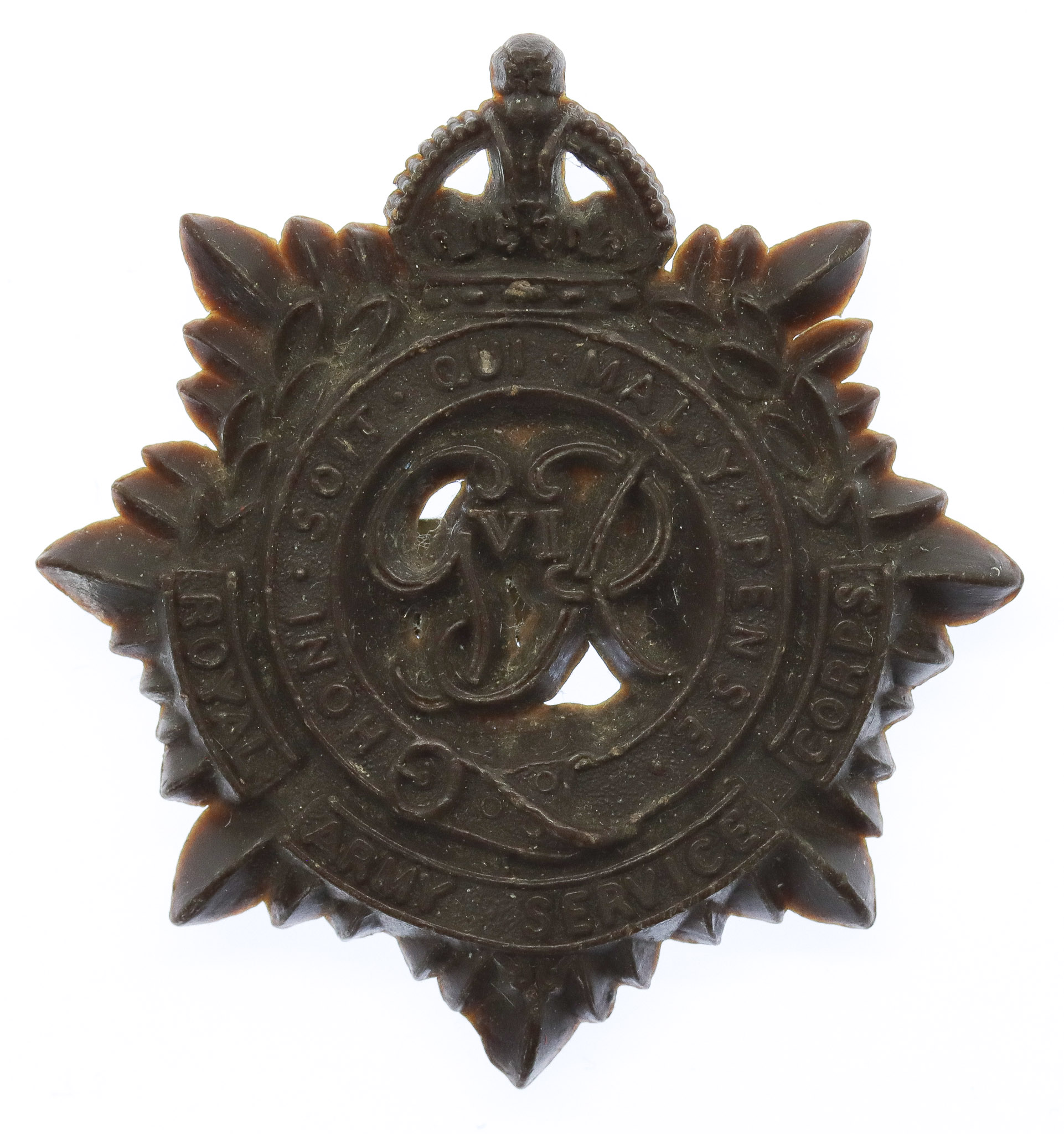 George VI Royal Army Service Corps (R.A.S.C.) WW2 Plastic Economy Cap Badge