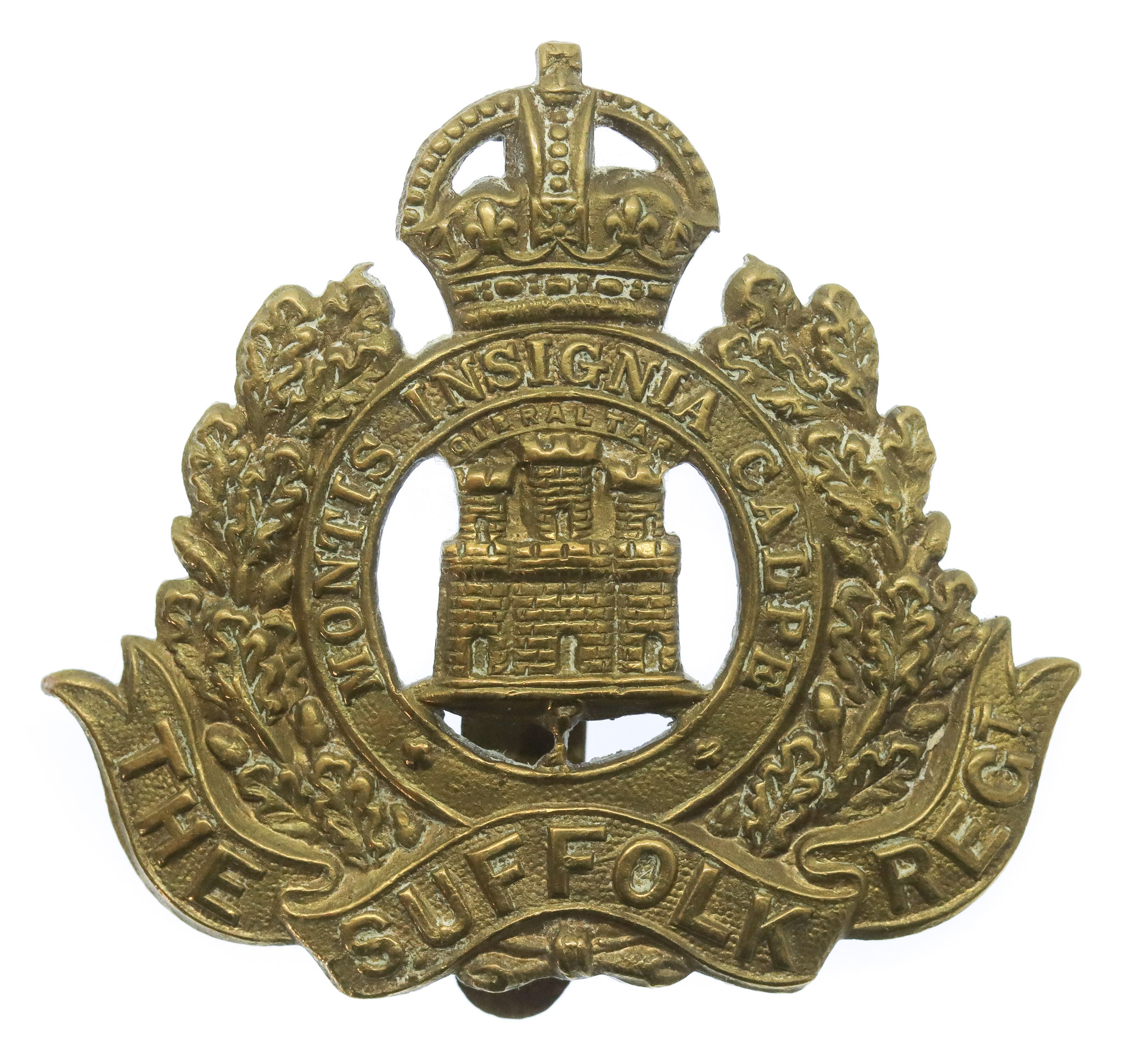 Suffolk Regiment WW All Brass Economy Cap Badge