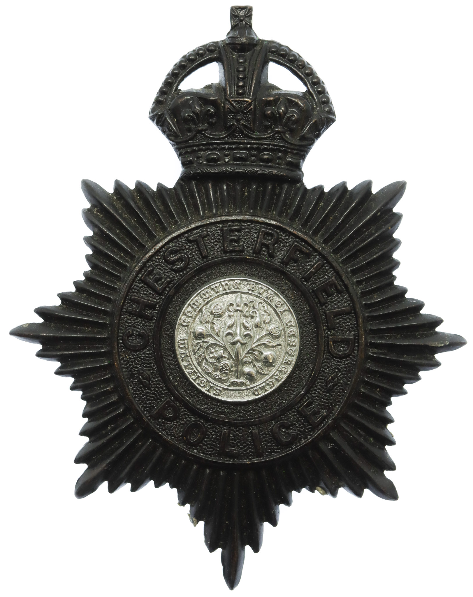 Chesterfield Borough Police Night Helmet Plate - King's Crown