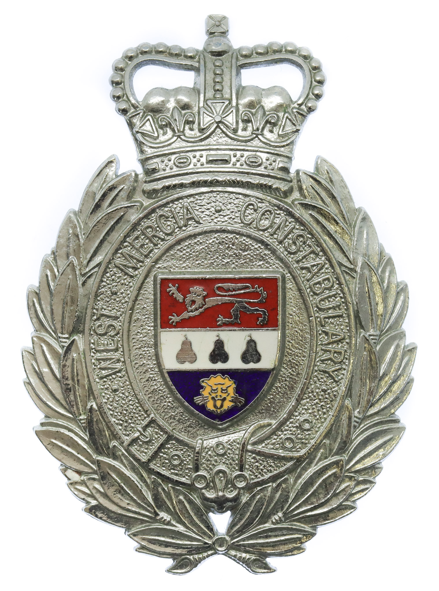 West Mercia Constabulary Wreath Helmet Plate - Queen's Crown