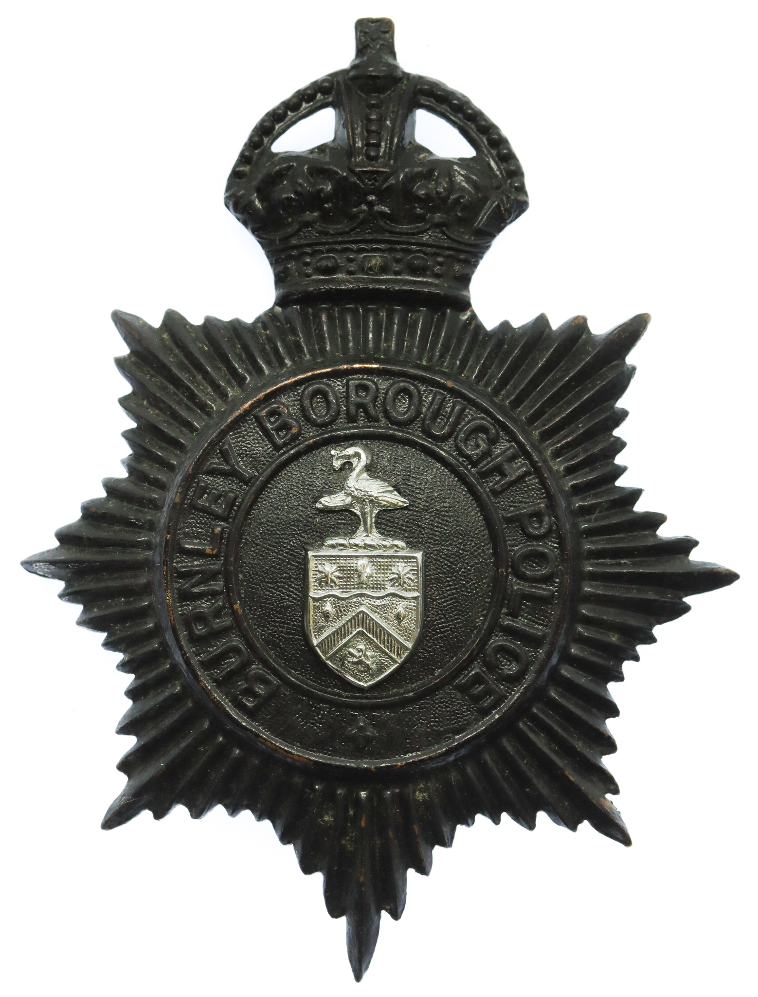 Burnley Borough Police Night Helmet Plate - King's Crown