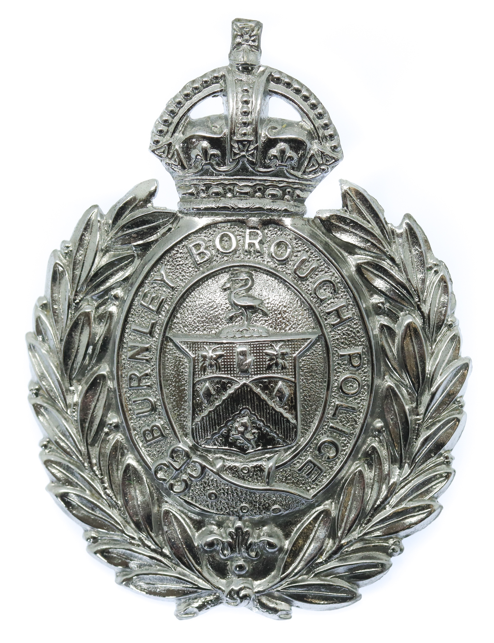 Burnley Borough Police Small Wreath Helmet Plate - King's Crown
