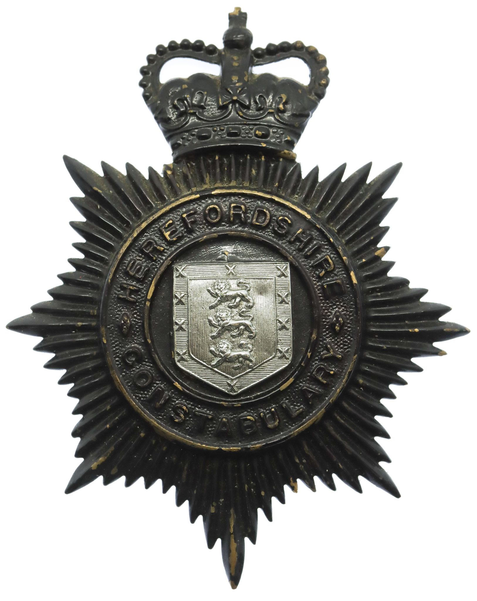 Herefordshire Constabulary Black Helmet Plate - Queen's Crown