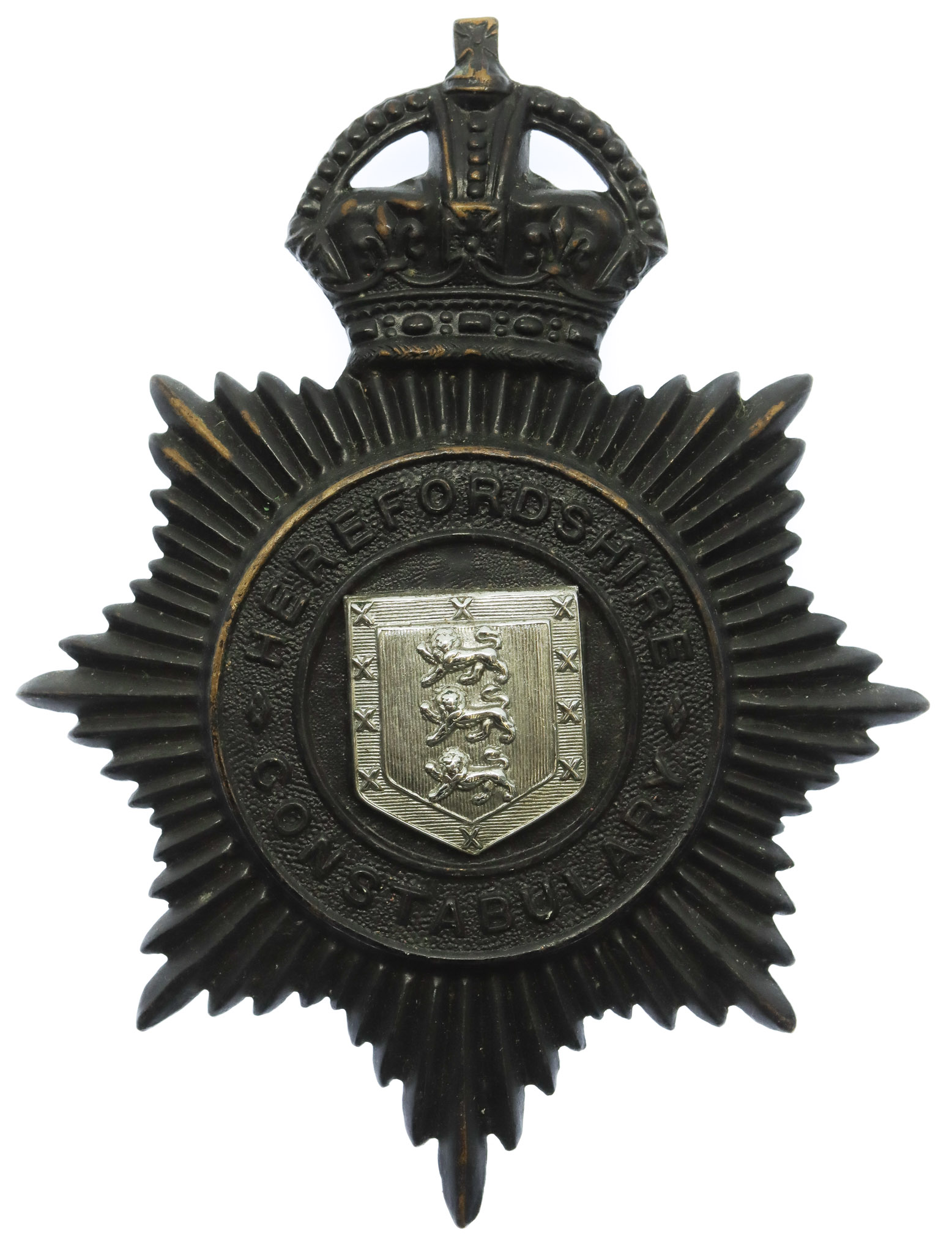 Herefordshire Constabulary Black Helmet Plate - King's Crown