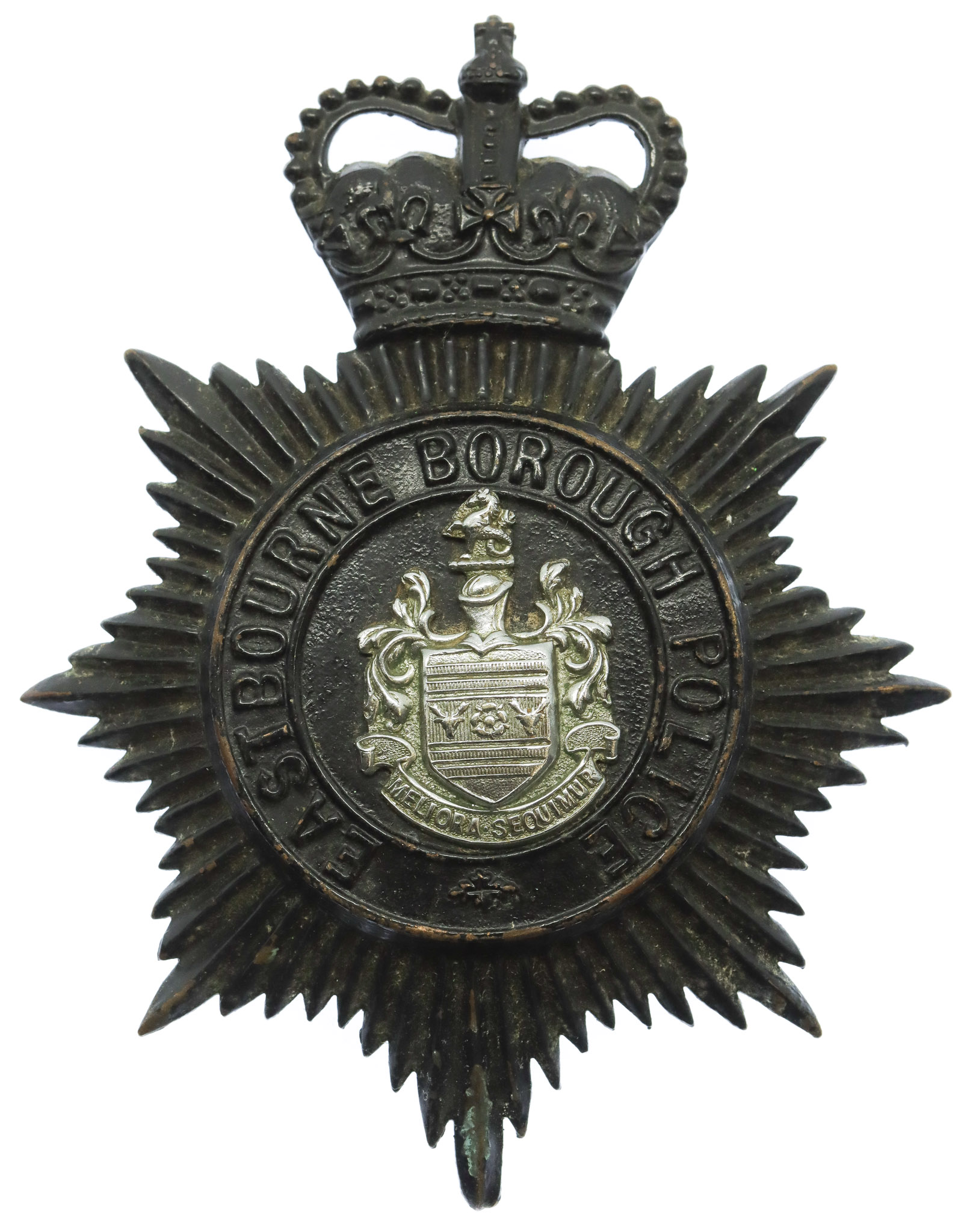 Eastbourne Borough Police Night Helmet Plate - Queen's Crown