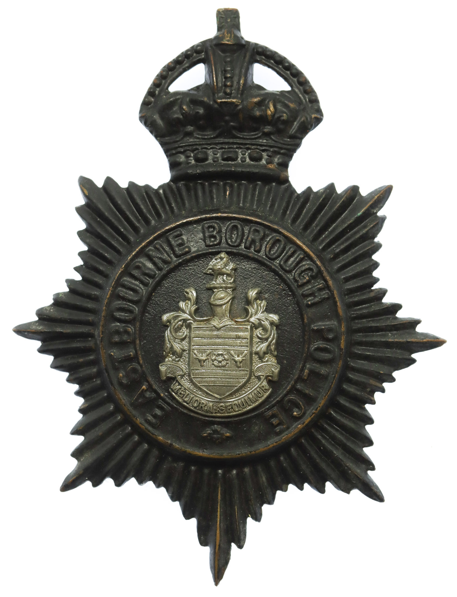 Eastbourne Borough Police Black Helmet Plate - King's Crown