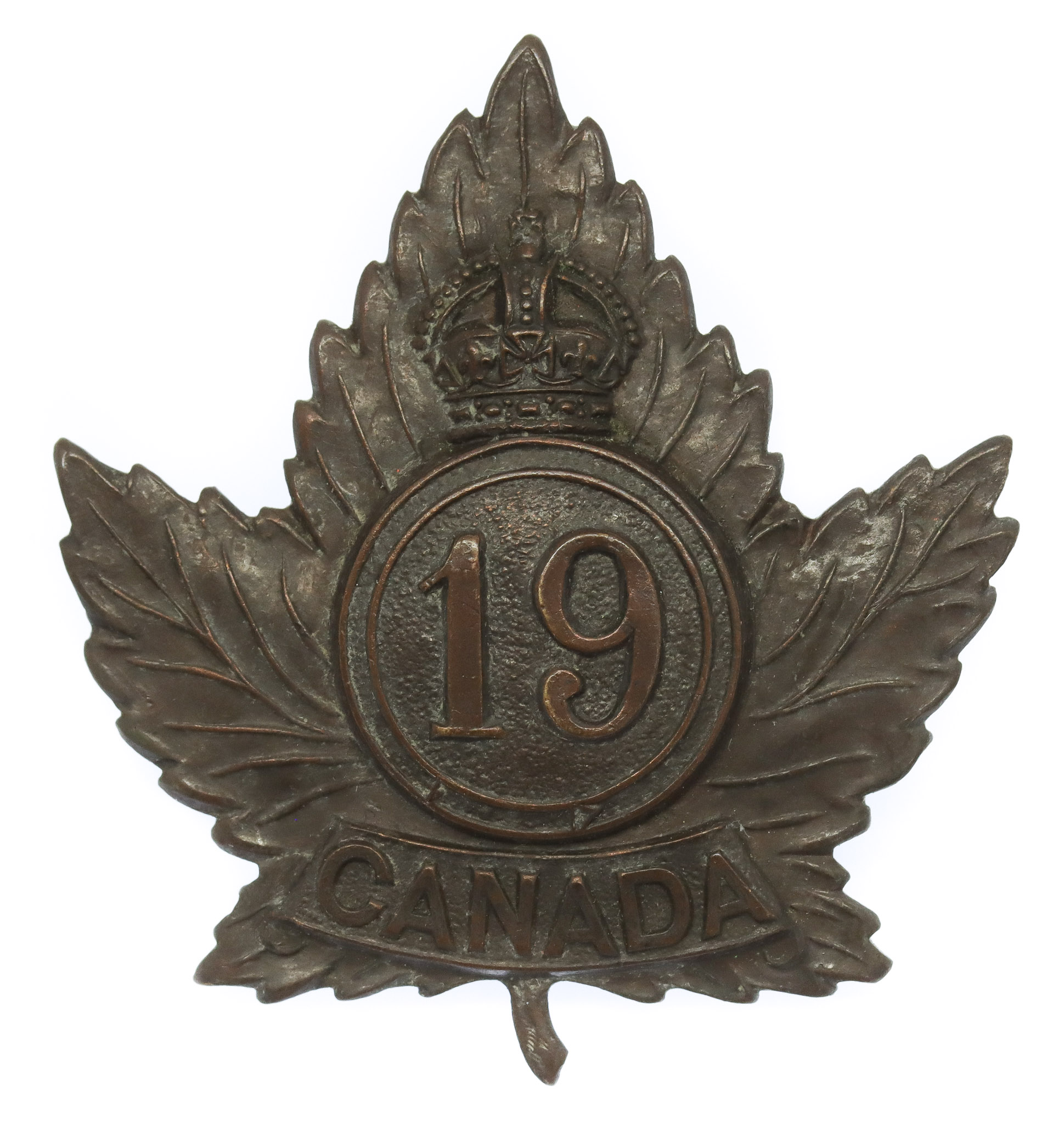 Canadian 19th (Toronto, Ontario) Infantry Battalion WW1 C.E.F. Cap Badge