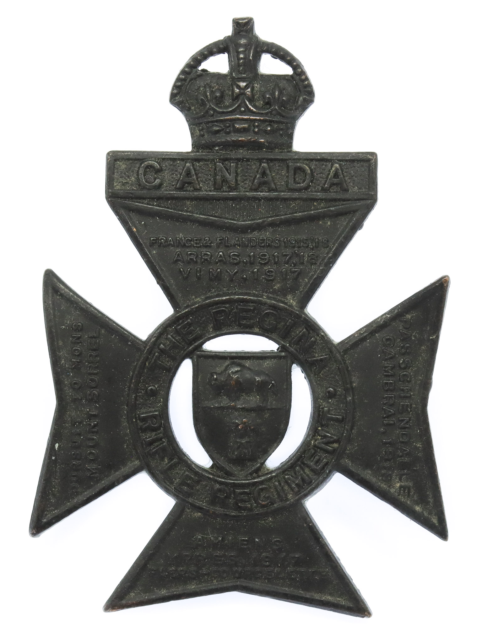 Canadian The Regina Rifle Regiment Cap Badge - King's Crown