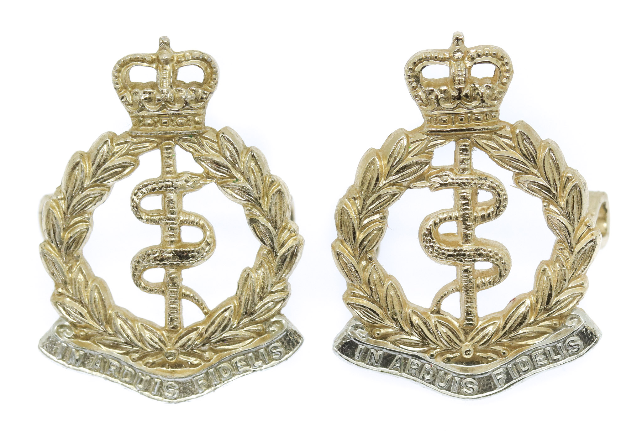 Pair of Royal Army Medical Corps (R.A.M.C.) Anodised (Staybrite) Collar Badges
