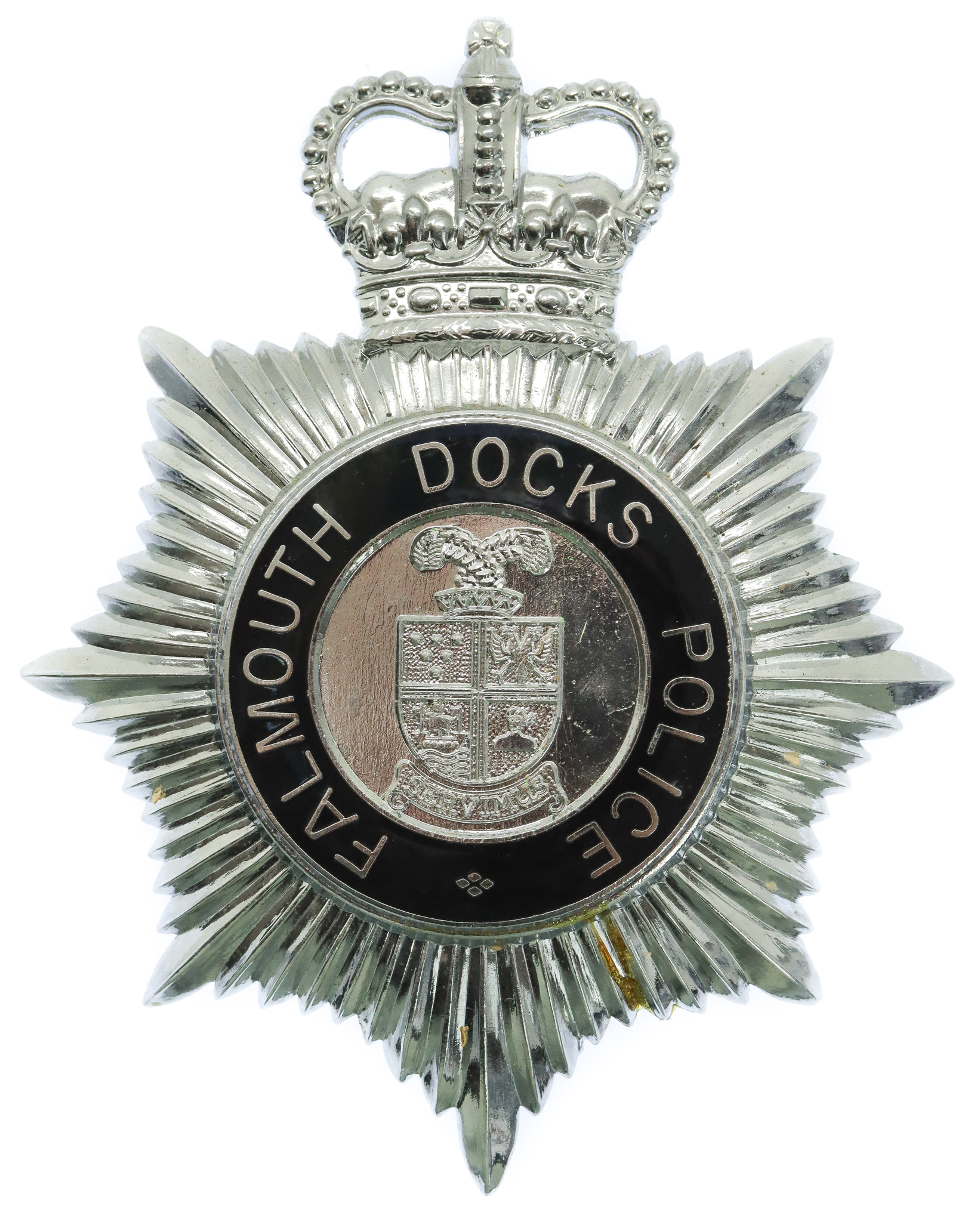Falmouth Docks Police Enamelled Helmet Plate - Queen's Crown