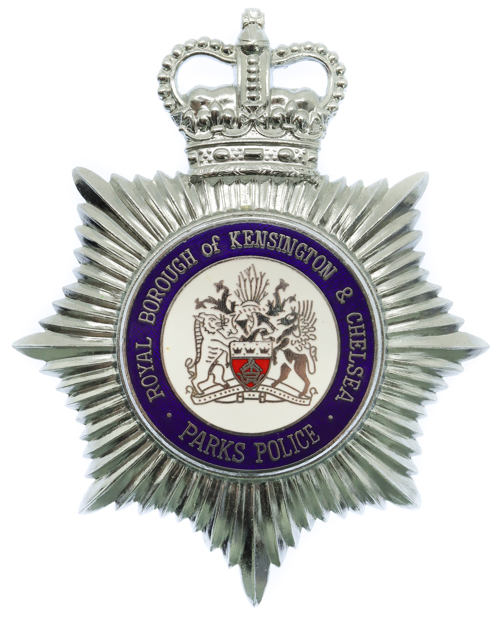 Royal Borough of Kensington & Chelsea Parks Police Enamelled Helmet Plate - Queen's Crown