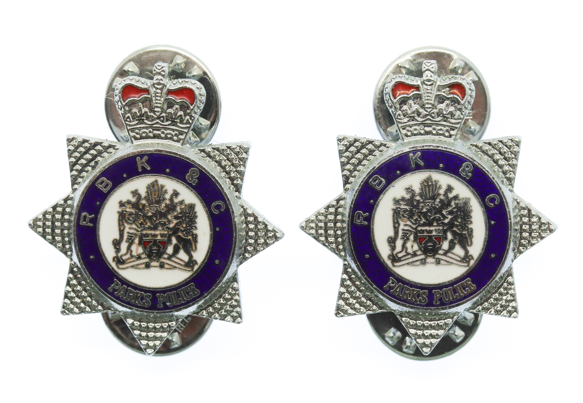 Royal Borough of Kensington & Chelsea Parks Police Enamelled Collar/Epaulette Badges - Queen's Crown