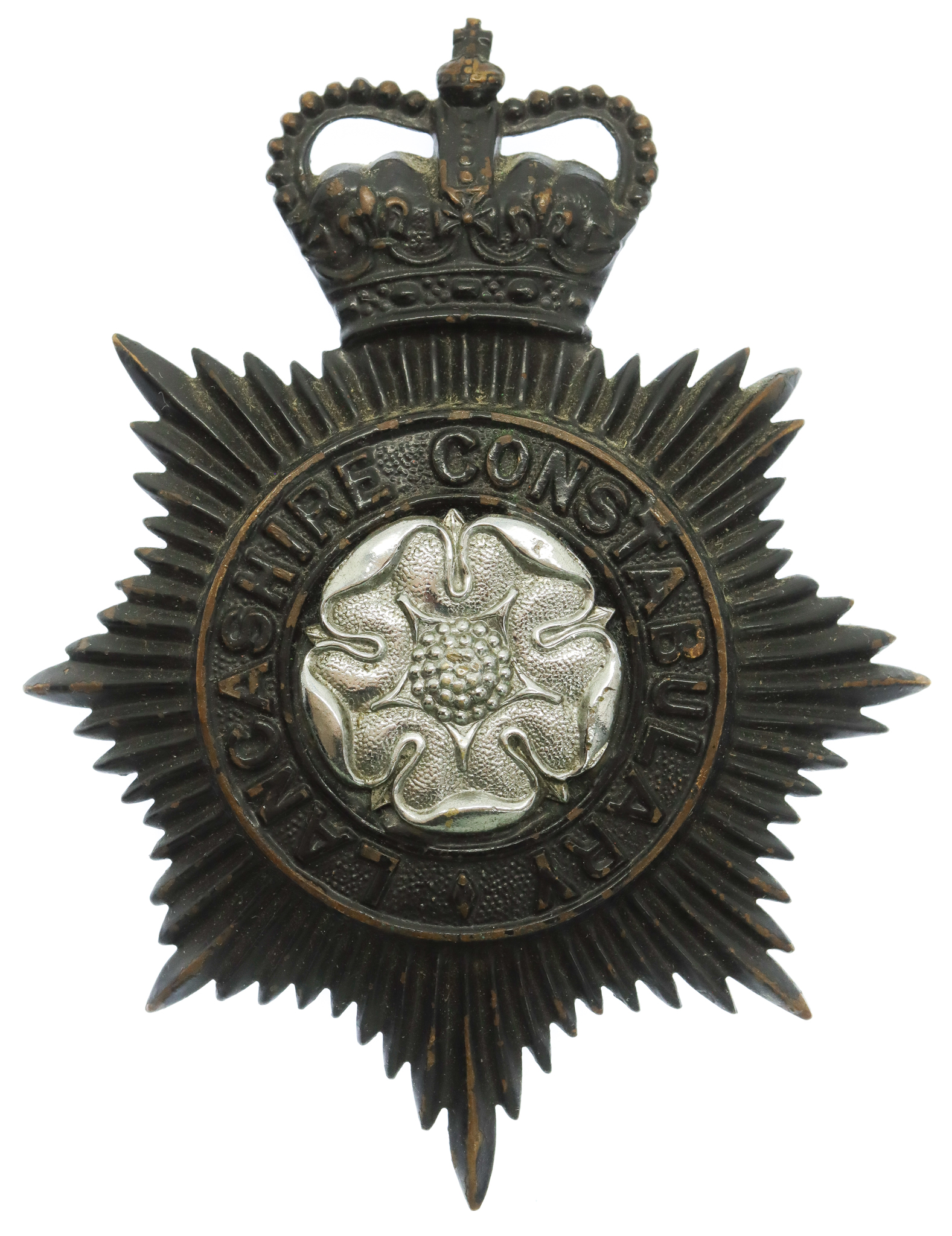Lancashire Constabulary Night Helmet Plate - Queen's Crown