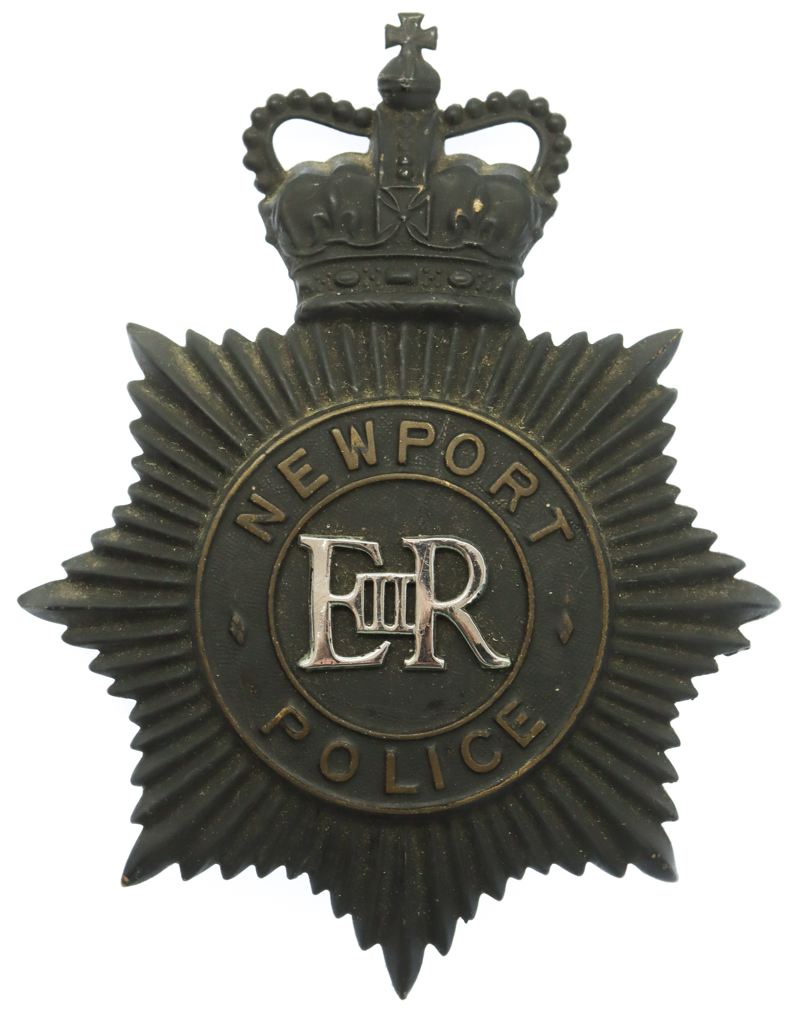 Newport Police Black Helmet Plate - Queen's Crown